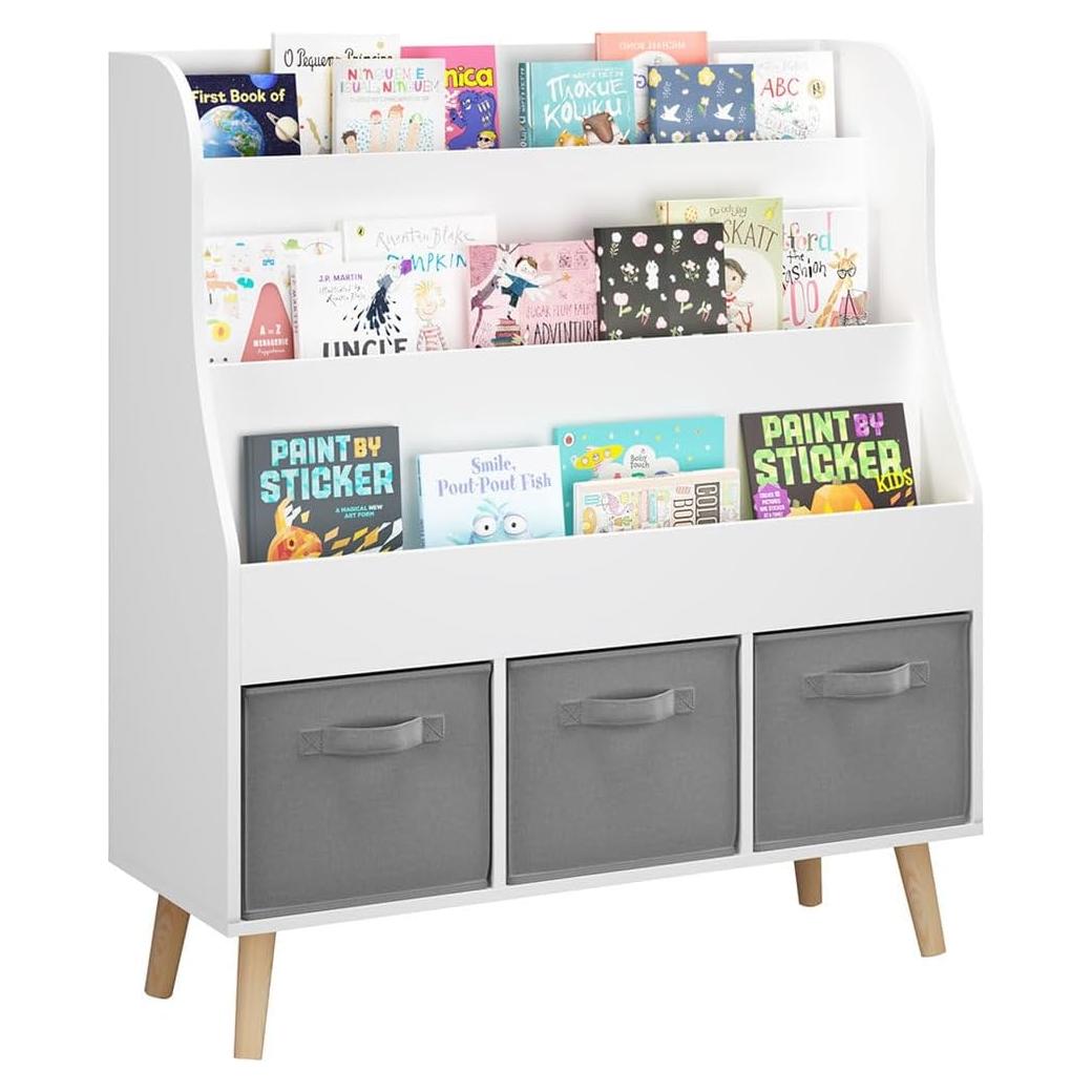Estantería Infantil Blanco 3 Niveles con Contenedores CWKISS