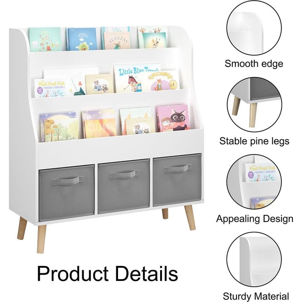 Estantería Infantil Blanco 3 Niveles con Contenedores CWKISS