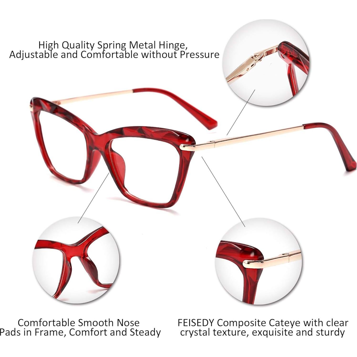 Gafas de Ojos de Gato FEISEDY Lentes Transparentes 55mm