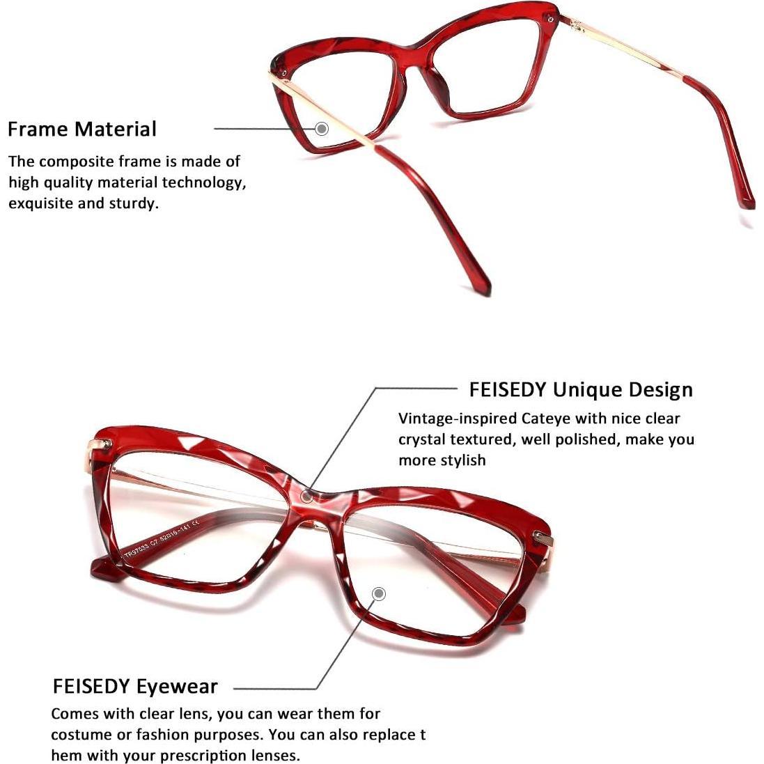 Gafas de Ojos de Gato FEISEDY Lentes Transparentes 55mm