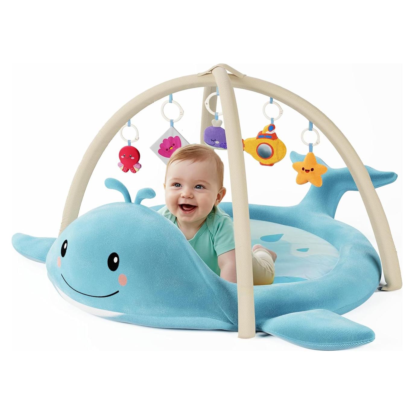 Alfombra de Juego para Bebés Ballena 100% Algodón con Juguetes