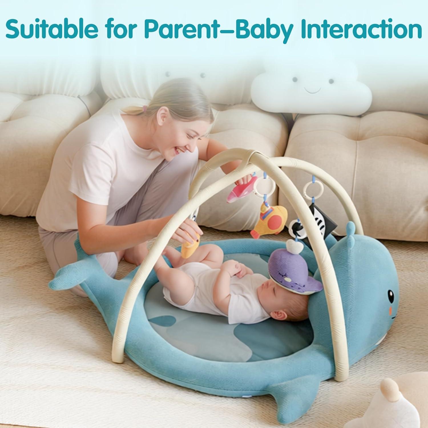Alfombra de Juego para Bebés Ballena 100% Algodón con Juguetes