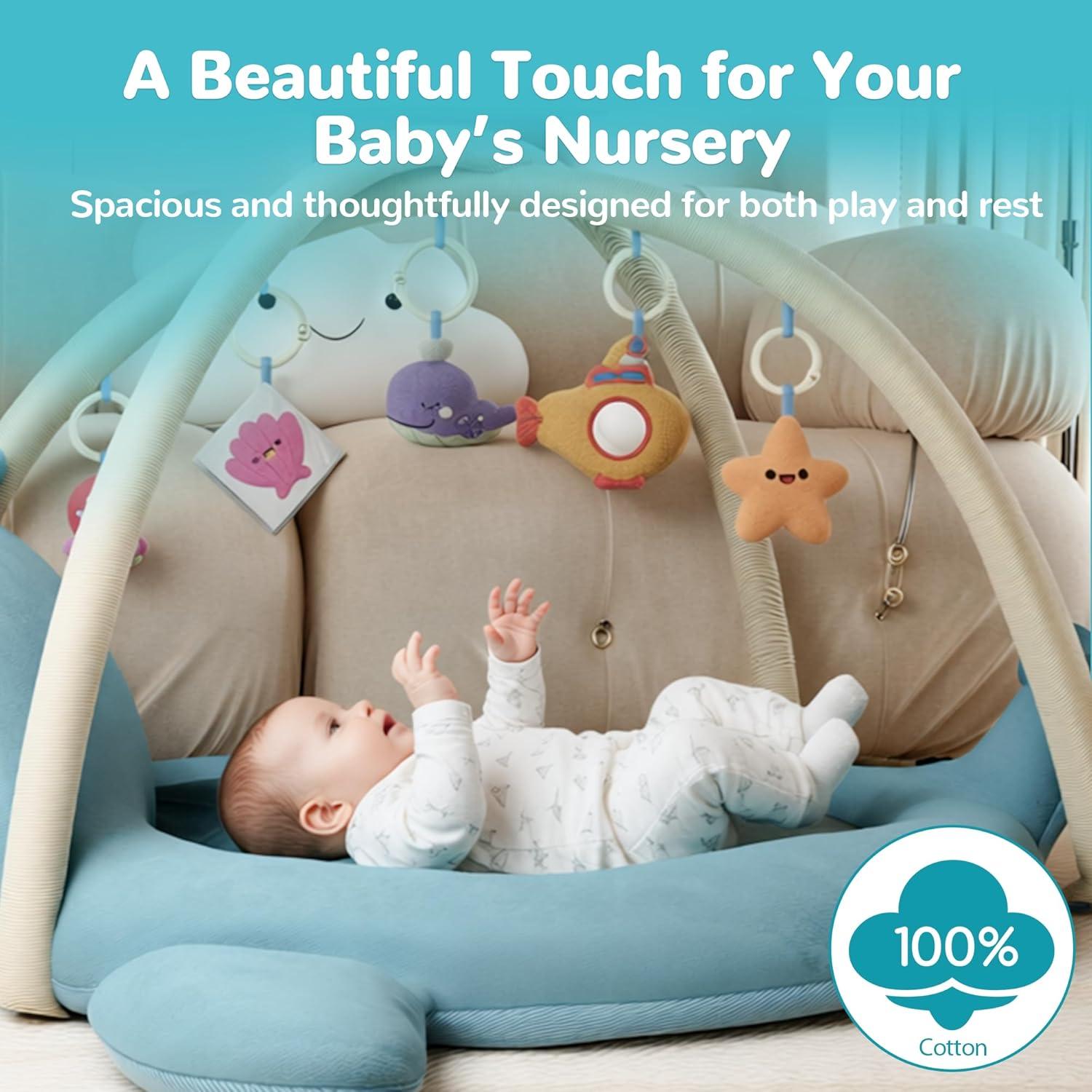 Alfombra de Juego para Bebés Ballena 100% Algodón con Juguetes