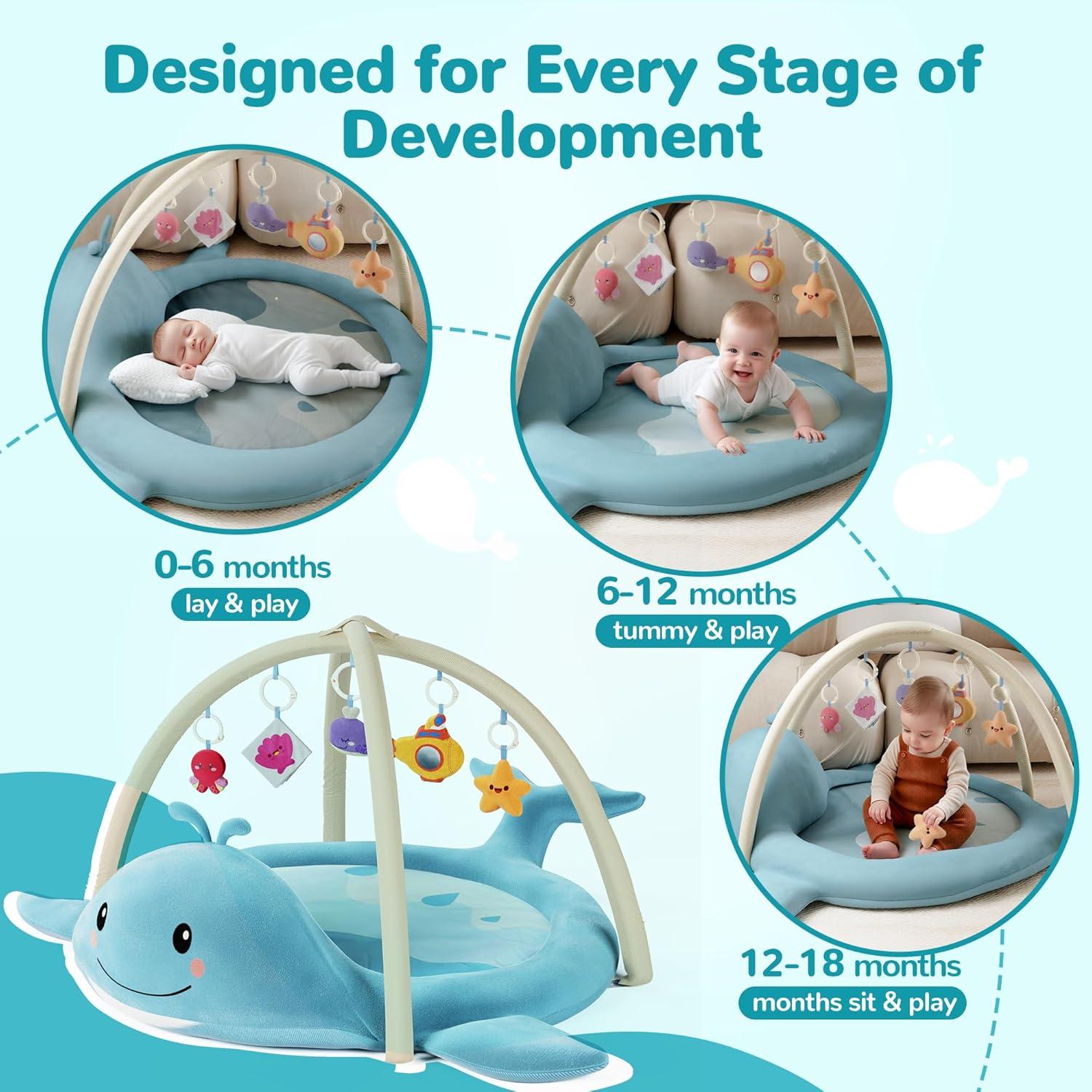 Alfombra de Juego para Bebés Ballena 100% Algodón con Juguetes