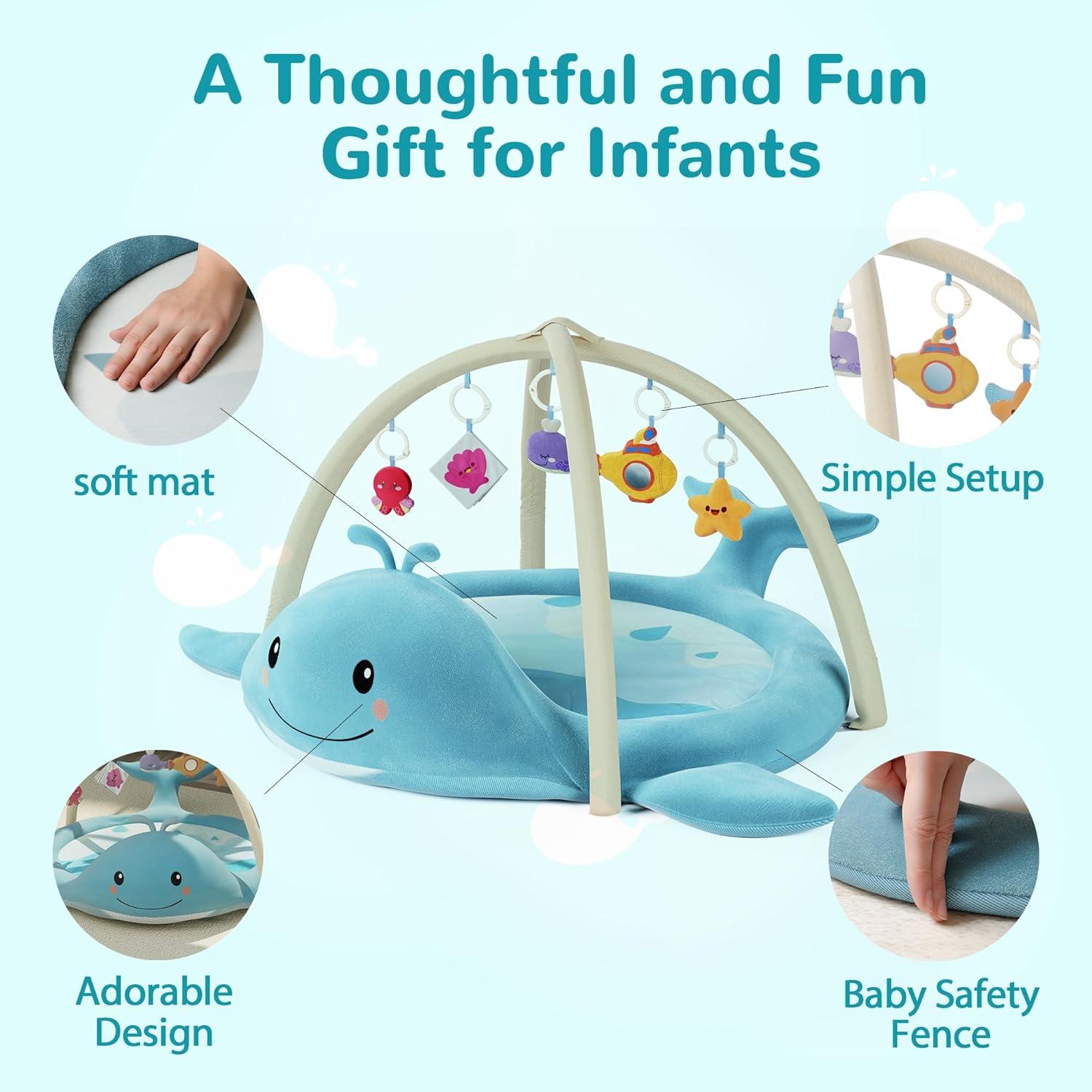 Alfombra de Juego para Bebés Ballena 100% Algodón con Juguetes