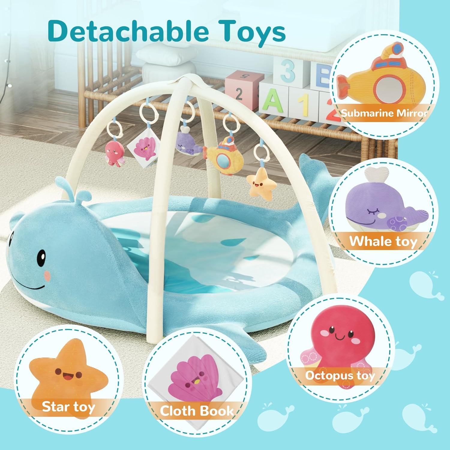 Alfombra de Juego para Bebés Ballena 100% Algodón con Juguetes