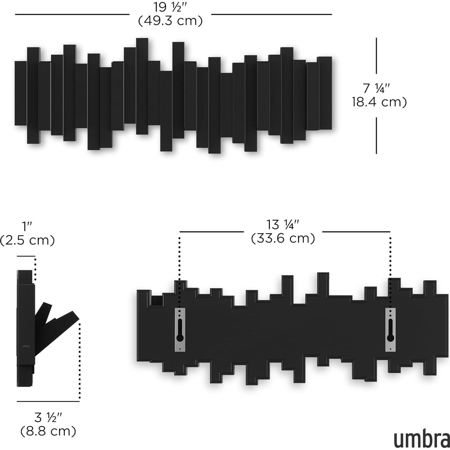 Perchero de pared Umbra Sticks negro con 5 ganchos abatibles