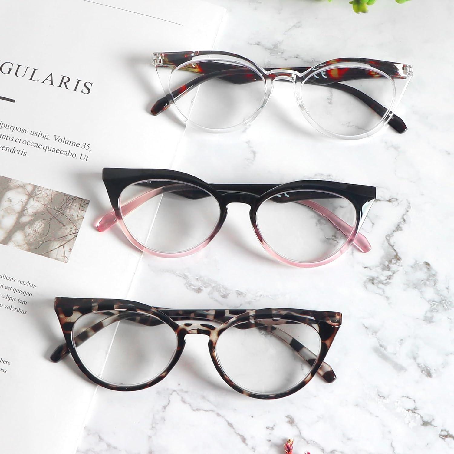 Gafas de Lectura Cat Eye DXYXYO 3 Pares con Bloqueo Luz Azul