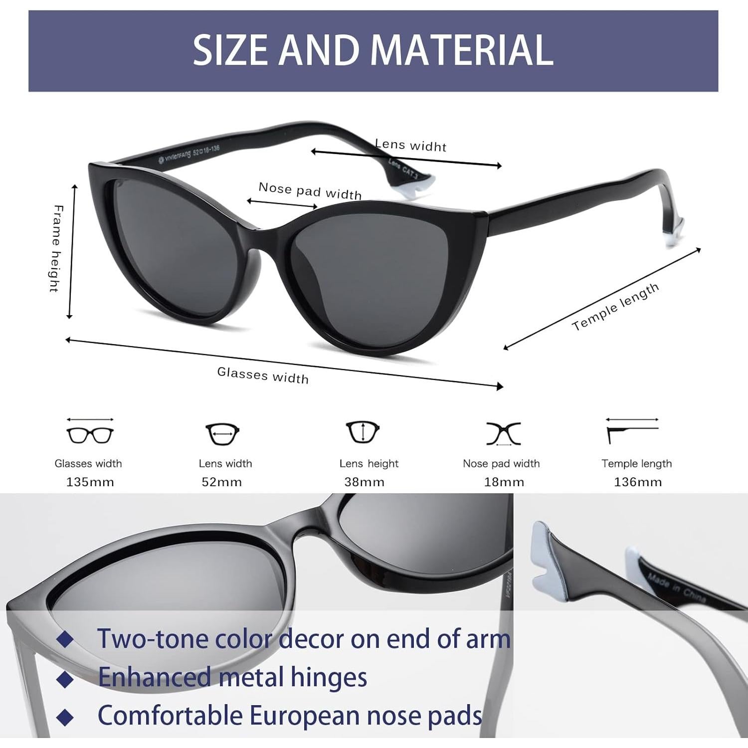 Gafas de sol ojo de gato VF2219 polarizadas para mujeres