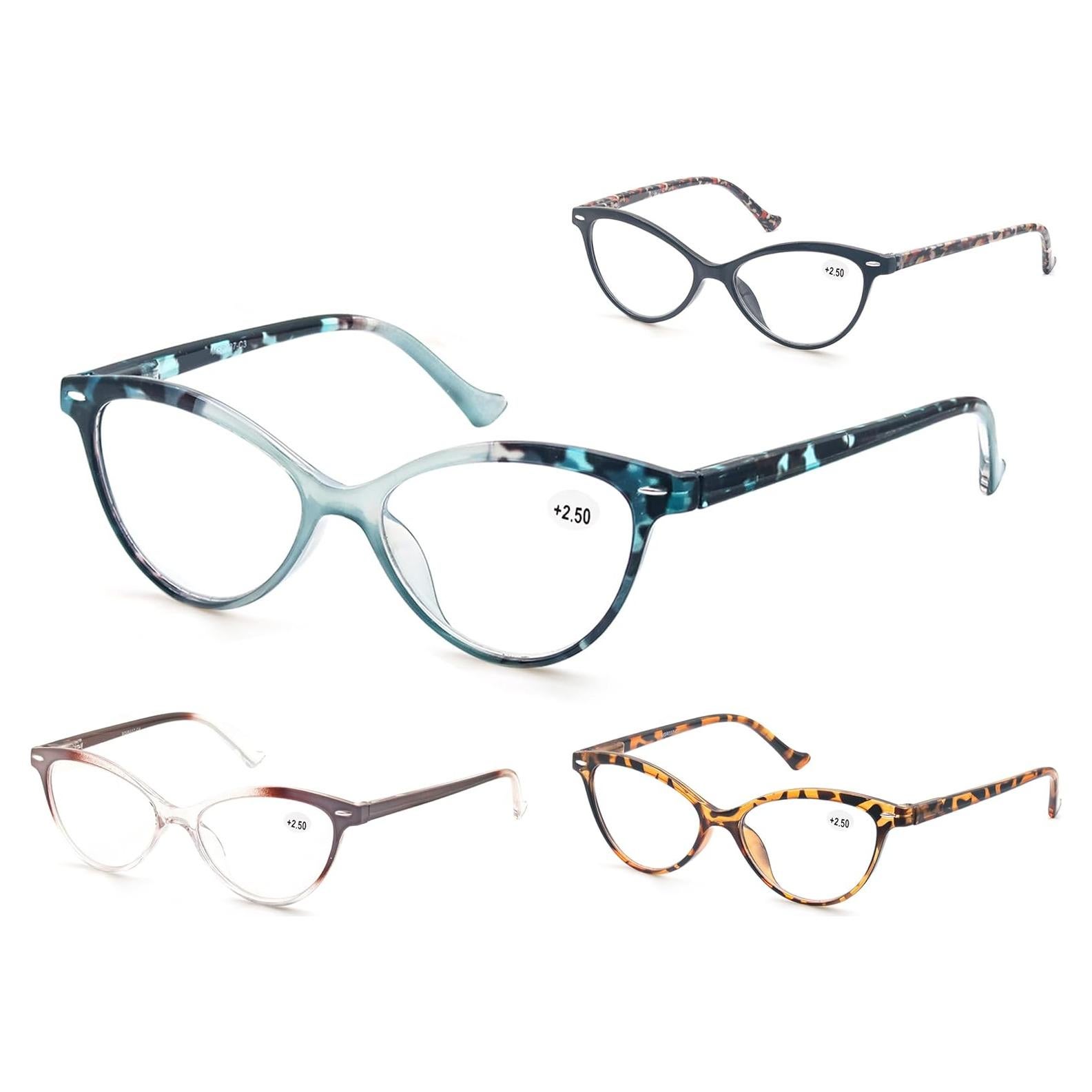 Reading Glasses for Women Cat Eye Ladies Readers +2.00 Cute Cateye Women's Cheaters Glasses 4 Pack Lightweight Comfortable Fit