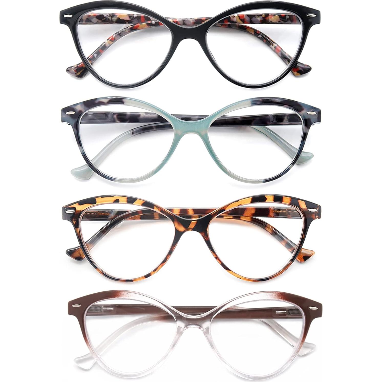 Reading Glasses for Women Cat Eye Ladies Readers +2.00 Cute Cateye Women's Cheaters Glasses 4 Pack Lightweight Comfortable Fit