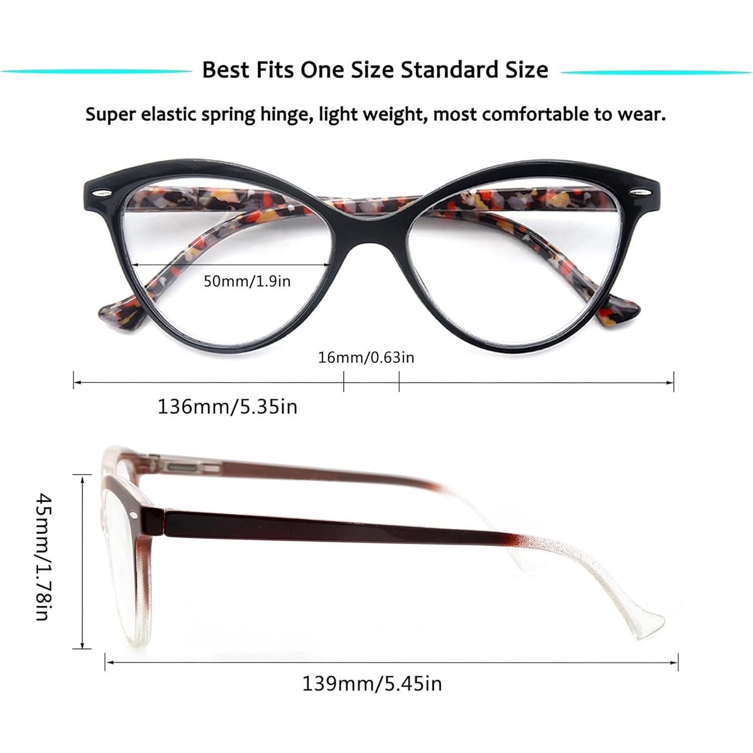 Reading Glasses for Women Cat Eye Ladies Readers +2.00 Cute Cateye Women's Cheaters Glasses 4 Pack Lightweight Comfortable Fit