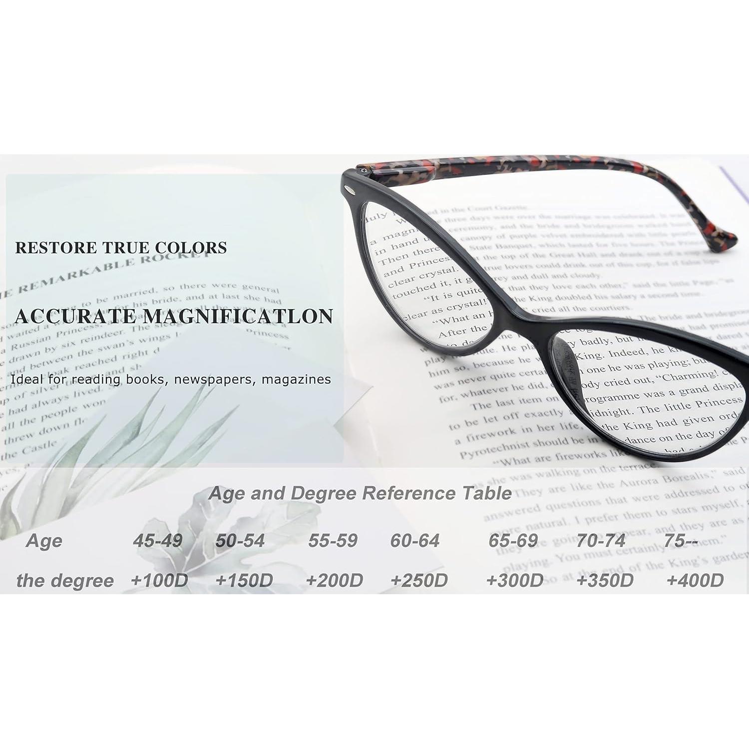 Reading Glasses for Women Cat Eye Ladies Readers +2.00 Cute Cateye Women's Cheaters Glasses 4 Pack Lightweight Comfortable Fit