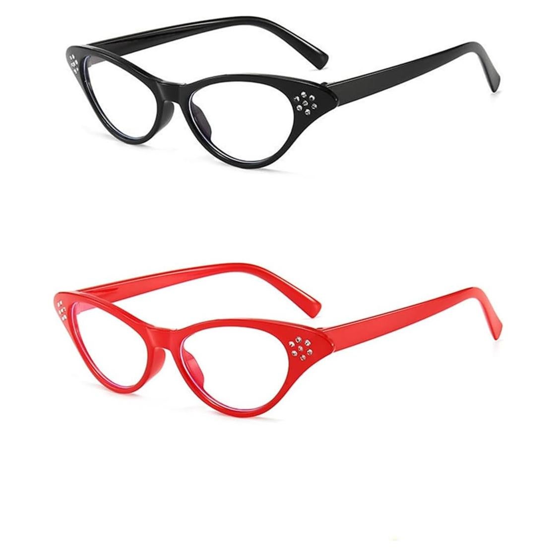 Gafas de Ojo de Gato Beetoo 2PCS con Rhinestones Rojo Negro