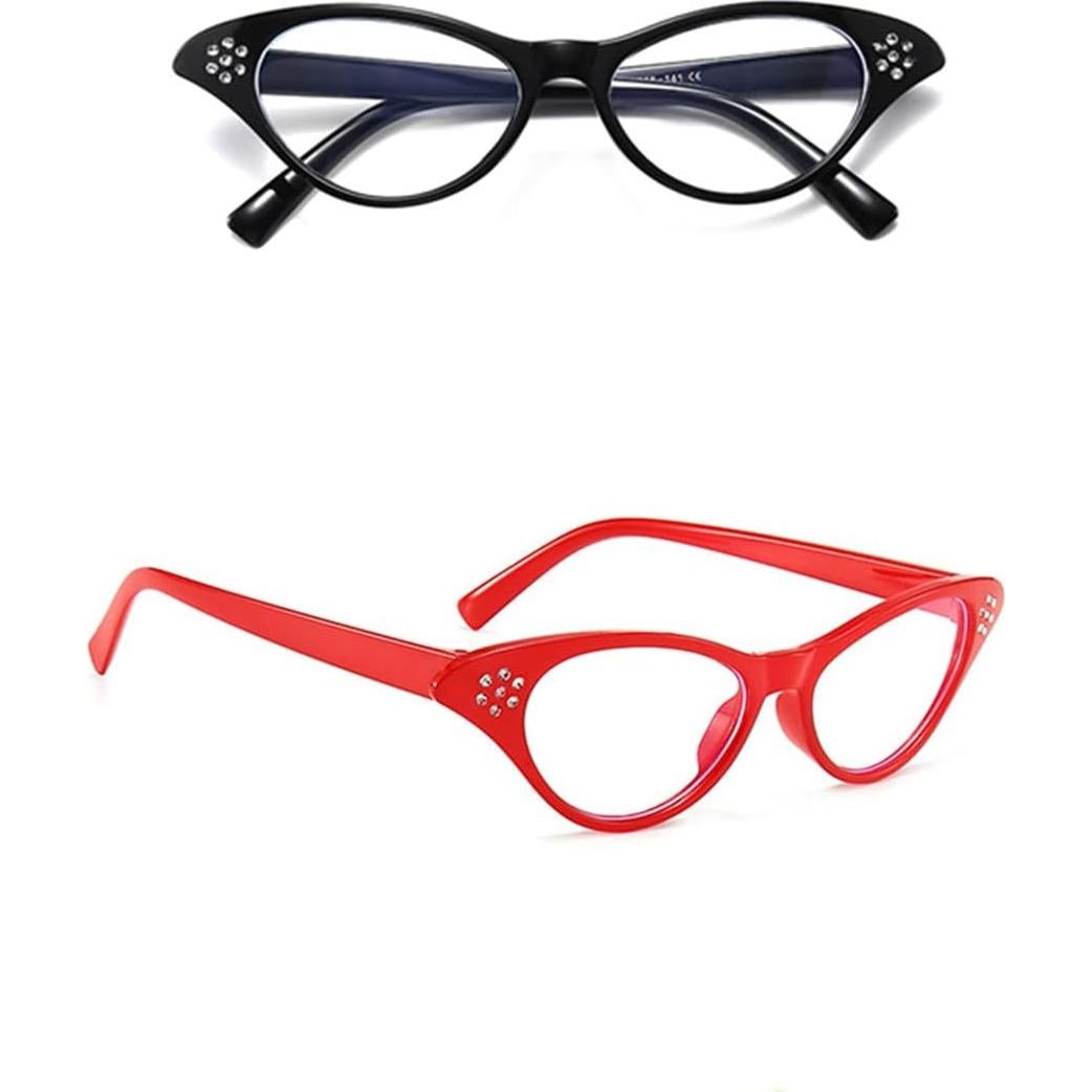 Gafas de Ojo de Gato Beetoo 2PCS con Rhinestones Rojo Negro