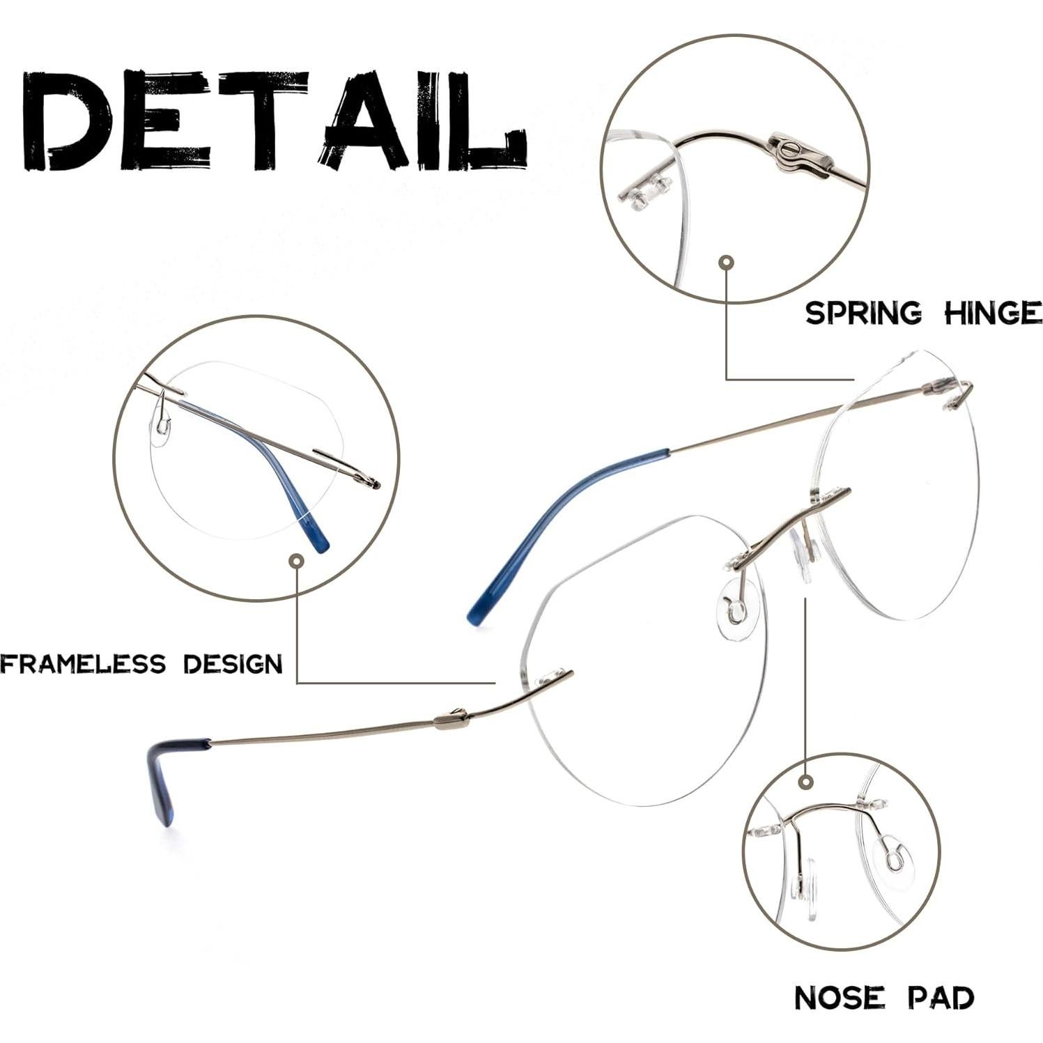 Montura Gafas Titanio Redondas Unisex Plata Ligera