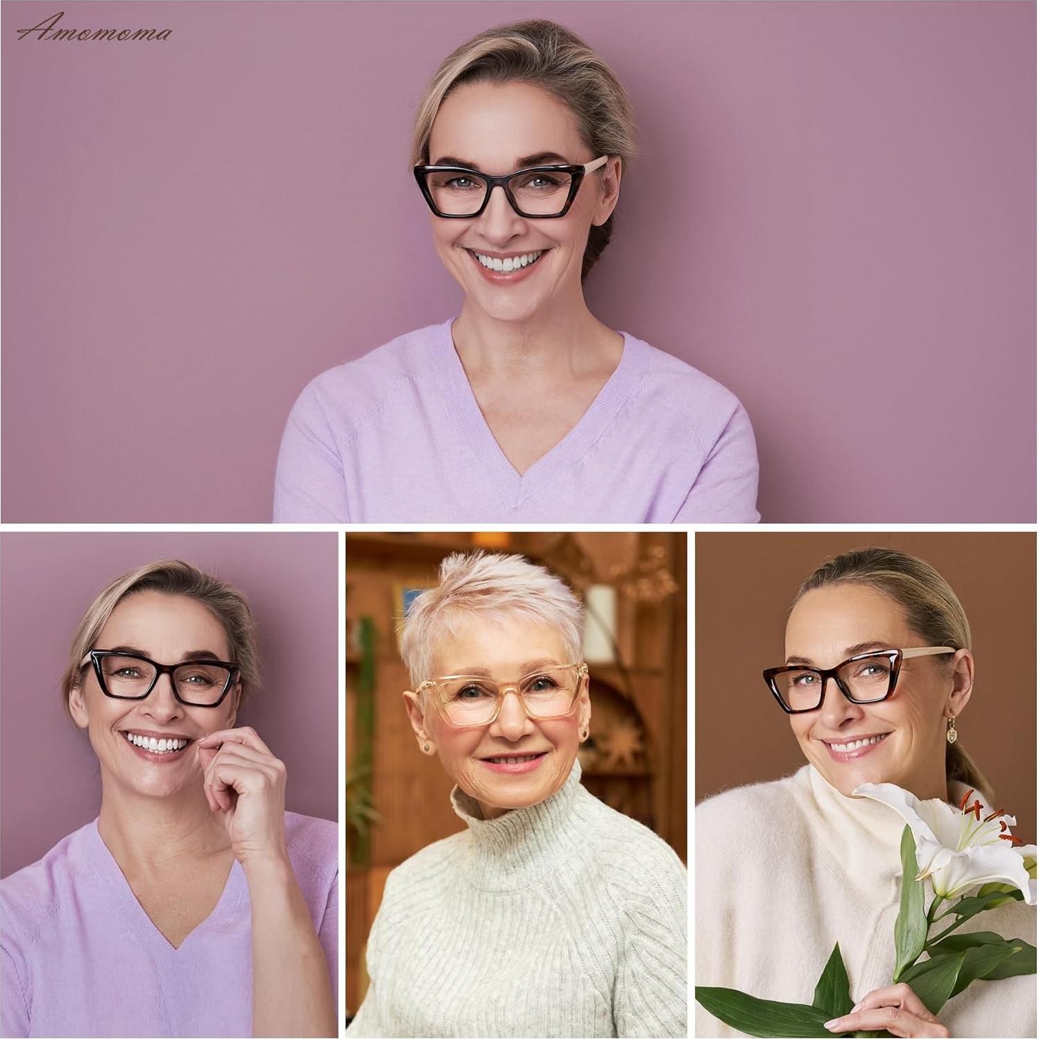 Gafas de Lectura AMOMOMA Cateye con Filtro Luz Azul 1.5x