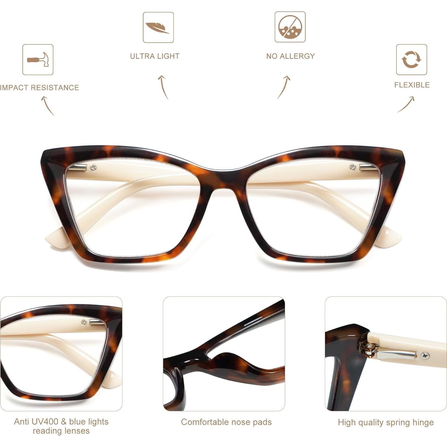 Gafas de Lectura AMOMOMA Cateye con Filtro Luz Azul 1.5x