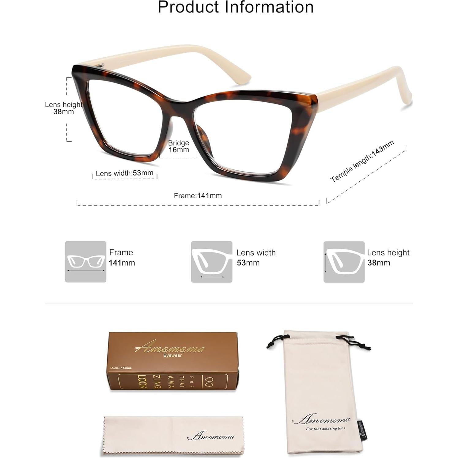 Gafas de Lectura AMOMOMA Cateye con Filtro Luz Azul 1.5x