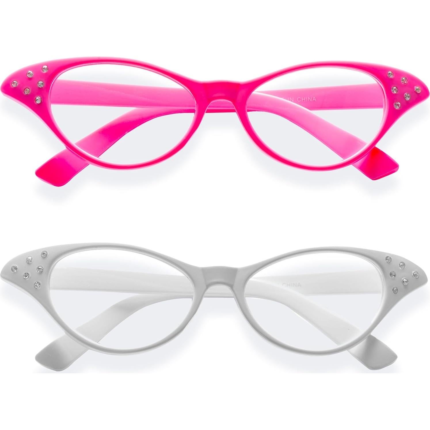 Gafas de disfraz de gato rosa y blanco con strass - 2 pares