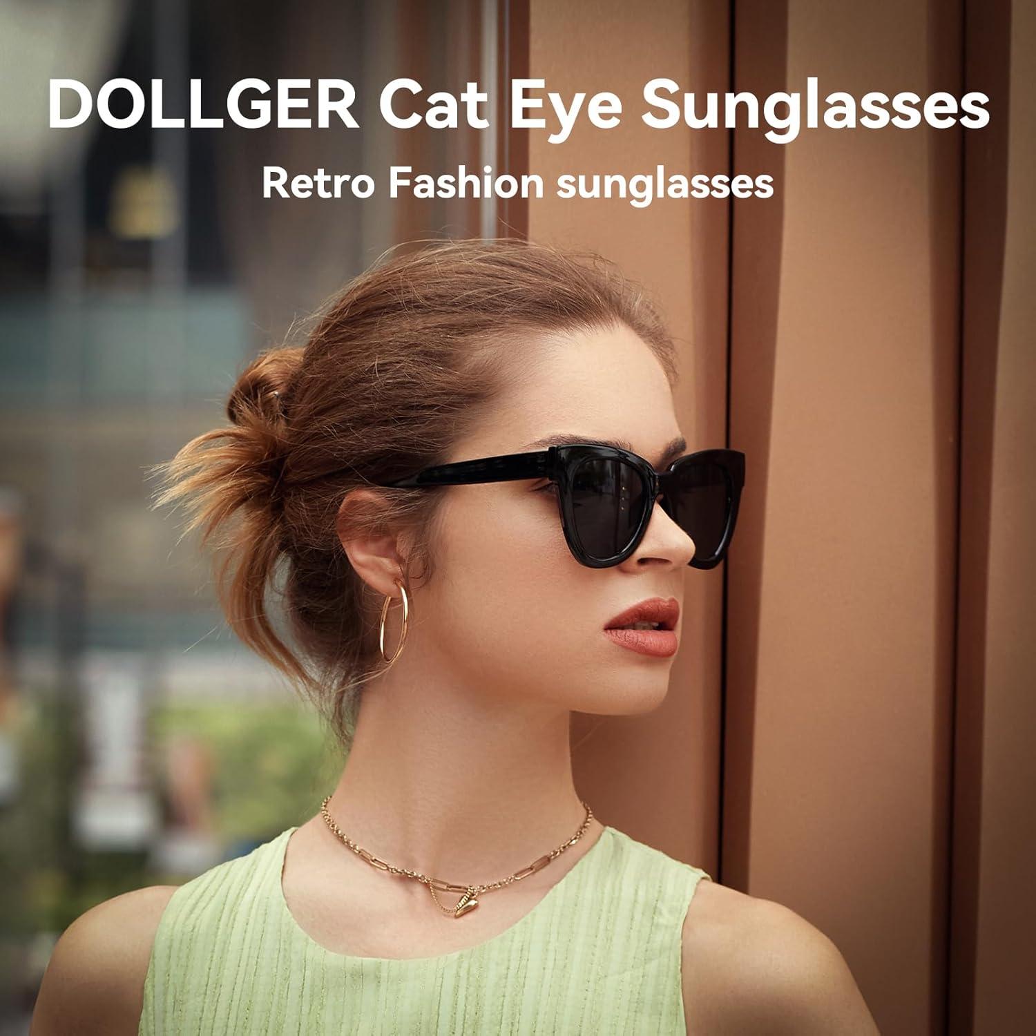 Gafas de sol ojo de gato retro para mujer Marco negro UV400