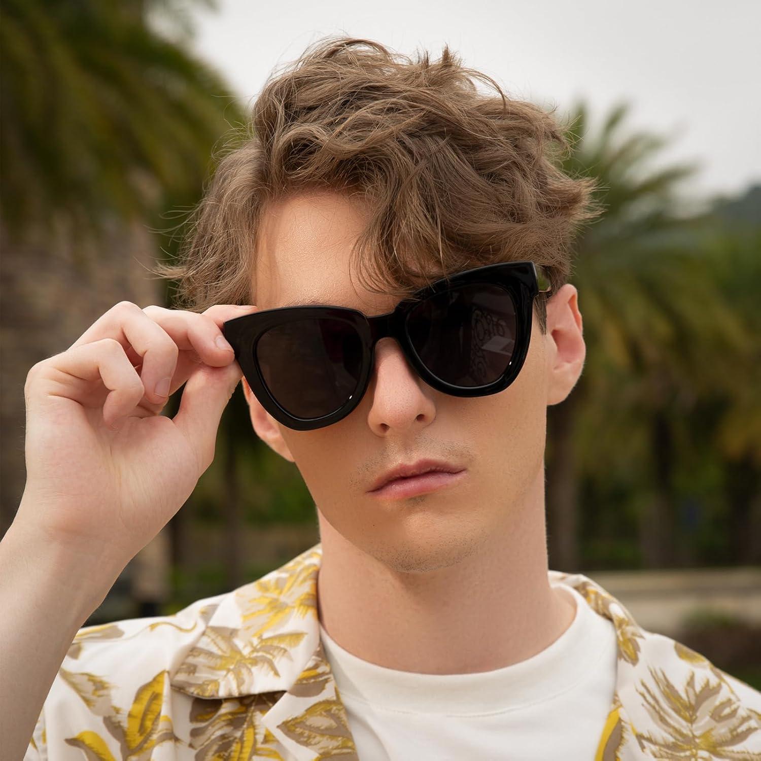 Gafas de sol ojo de gato retro para mujer Marco negro UV400