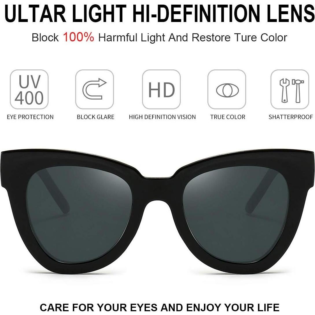 Gafas de sol ojo de gato retro para mujer Marco negro UV400