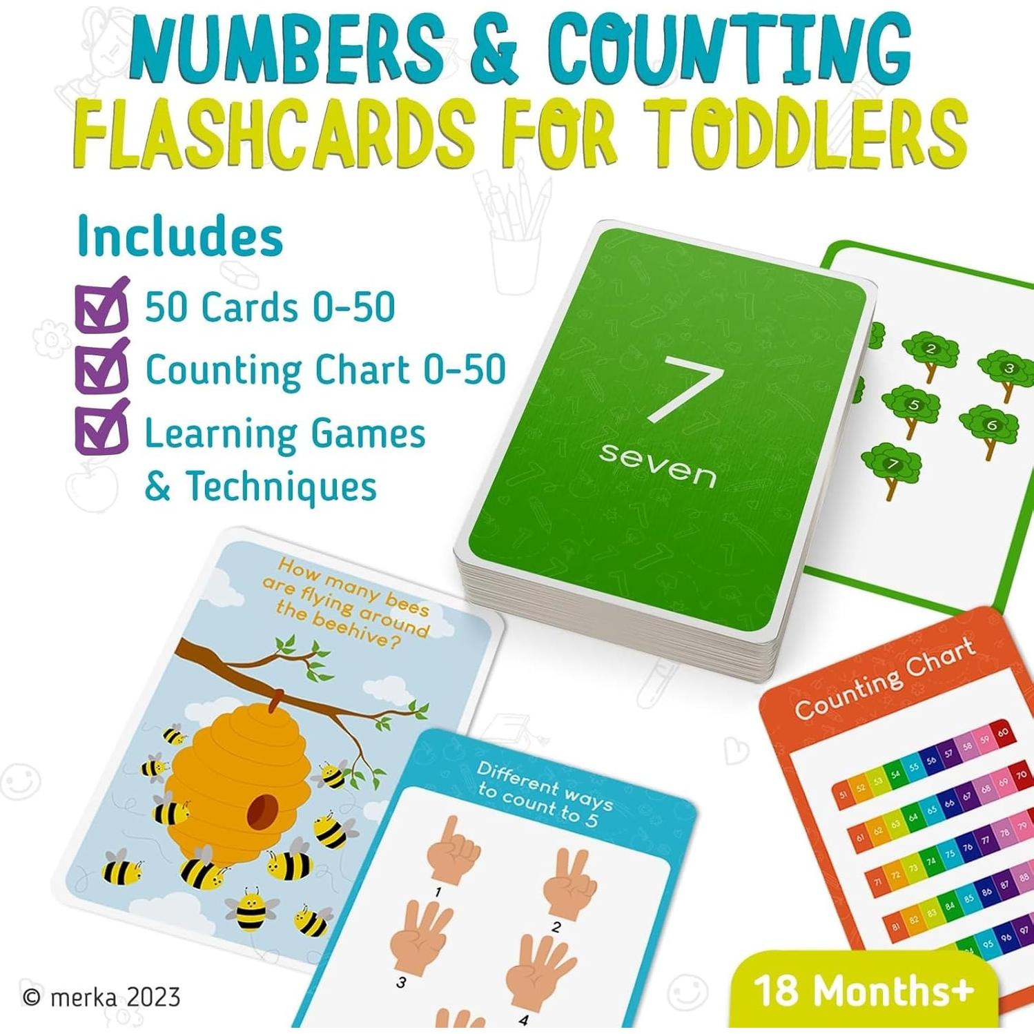 Tarjetas de Números Merka para Niños - Juego 55 Piezas