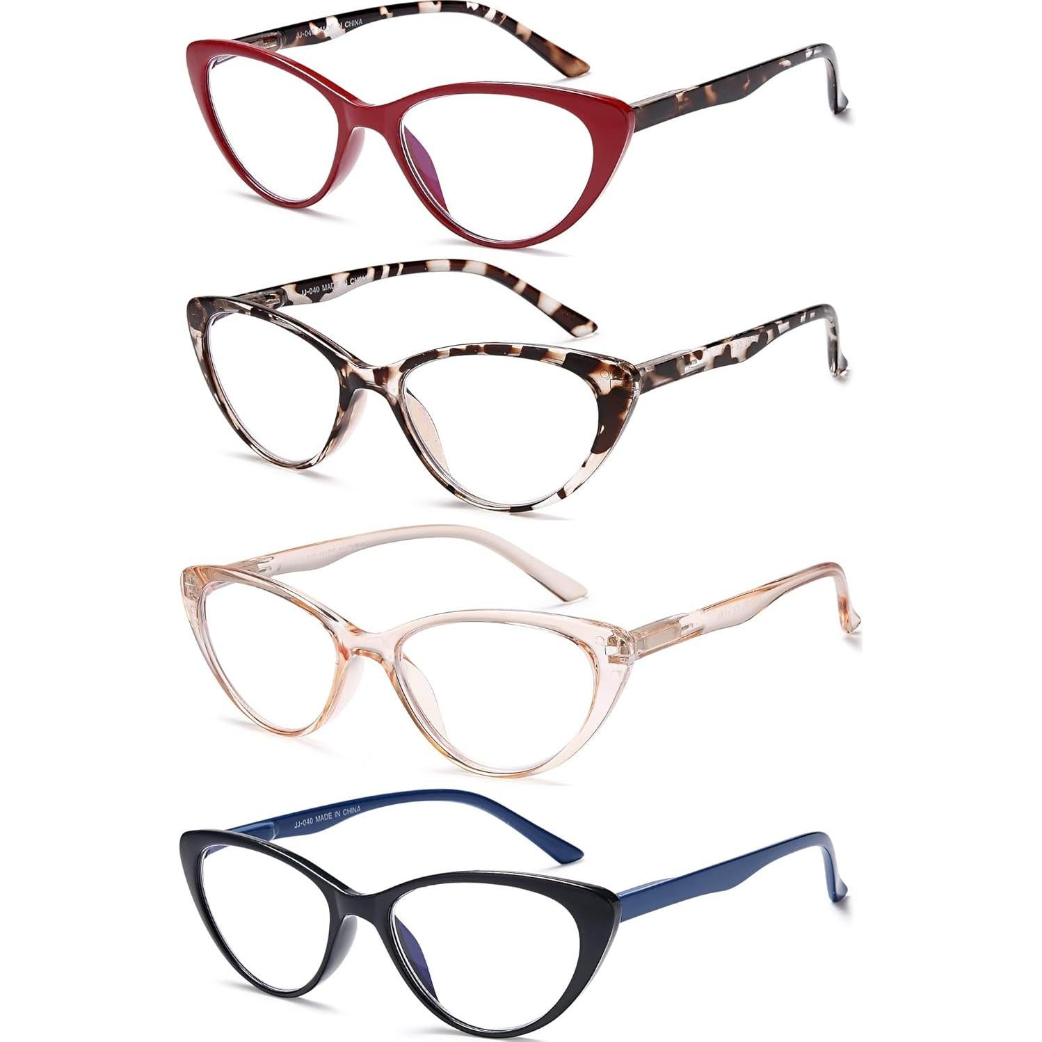 EYEURL 4-Pack Cat Eye Reading Glasses for Women- Blue Light Blocking Readers with Spring Hinges,Anti-Glare/UV Rays Reading Glasses,2.75