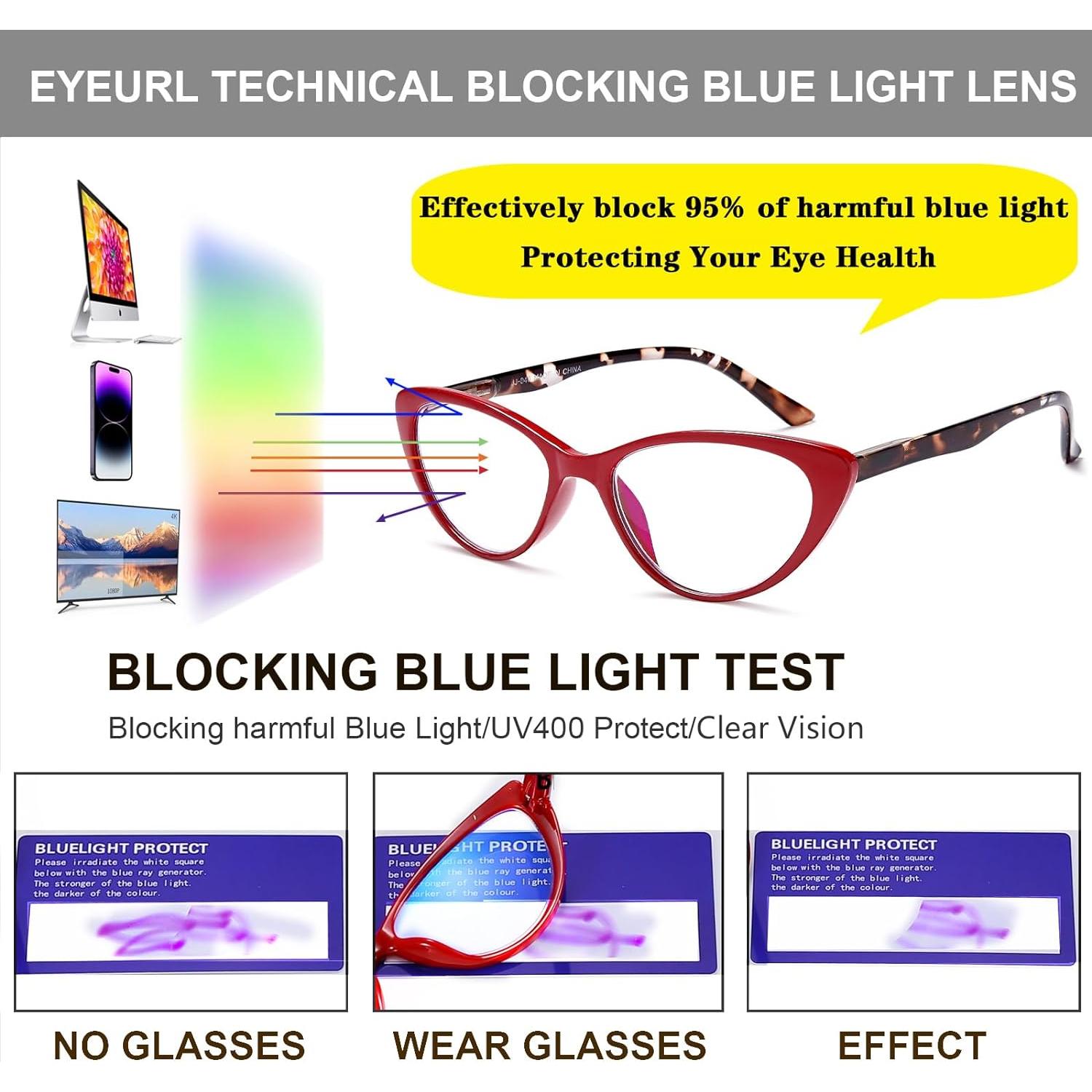 EYEURL 4-Pack Cat Eye Reading Glasses for Women- Blue Light Blocking Readers with Spring Hinges,Anti-Glare/UV Rays Reading Glasses,2.75