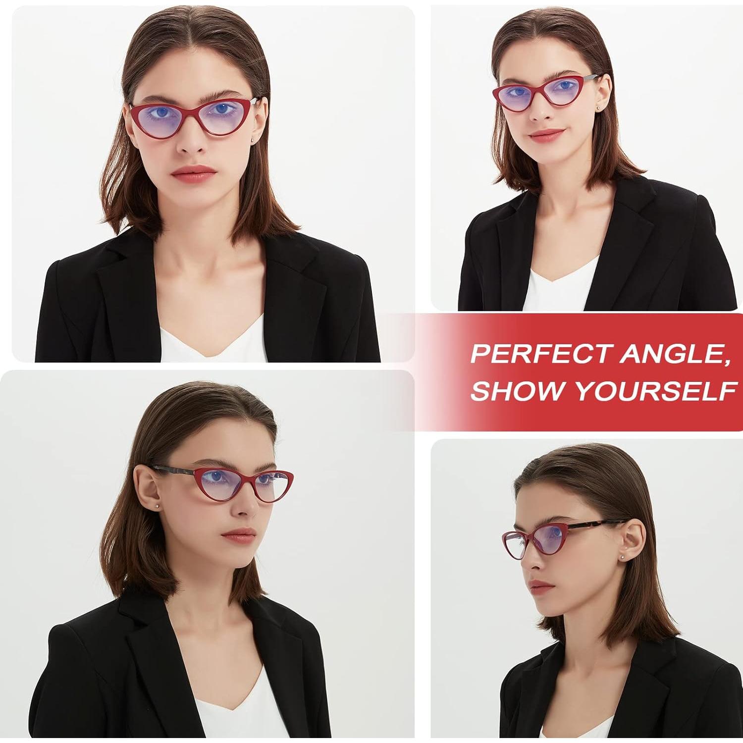 EYEURL 4-Pack Cat Eye Reading Glasses for Women- Blue Light Blocking Readers with Spring Hinges,Anti-Glare/UV Rays Reading Glasses,2.75