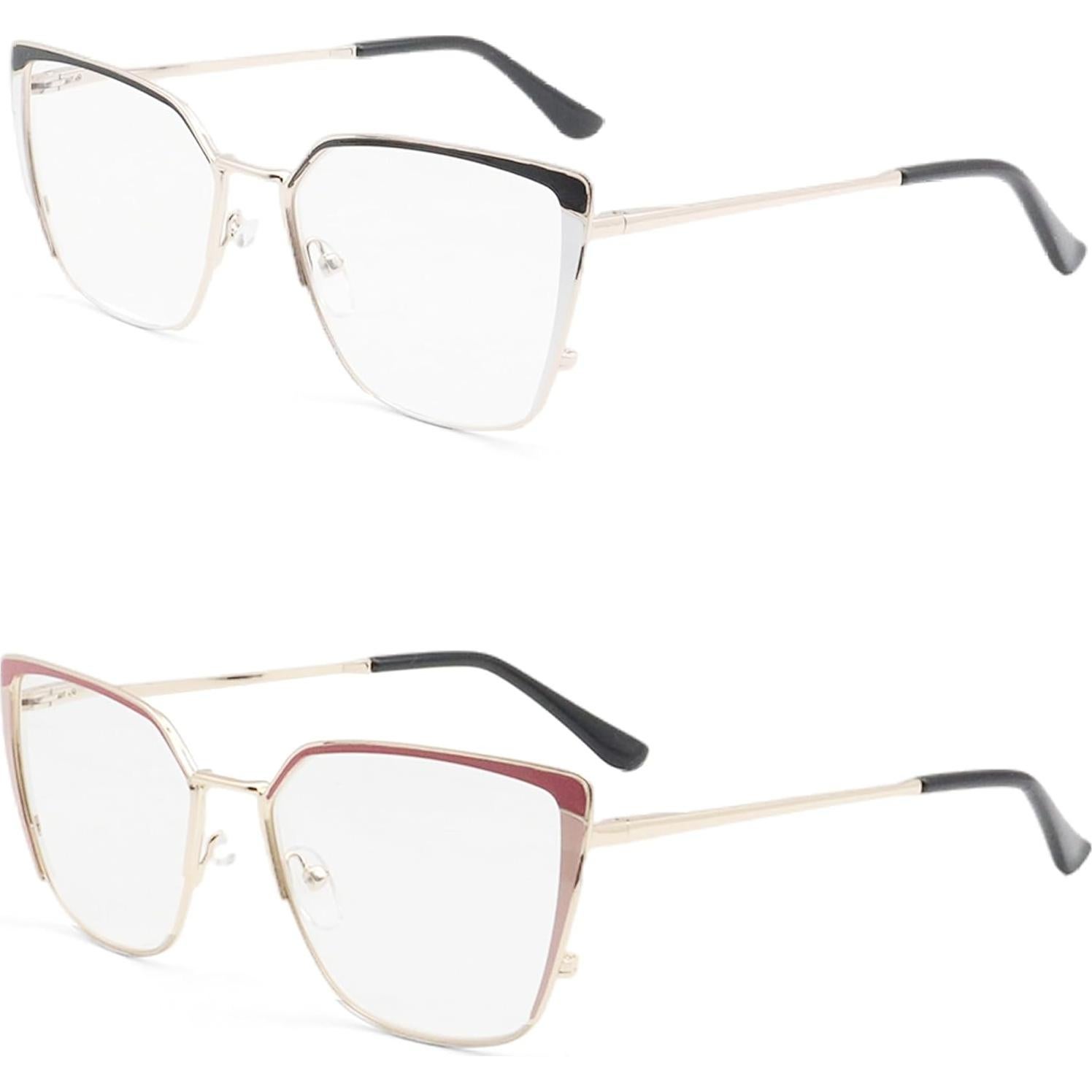 Oversized Metal Frame Reading Glasses for Women,Fashion Cat Eye Ladies Readers