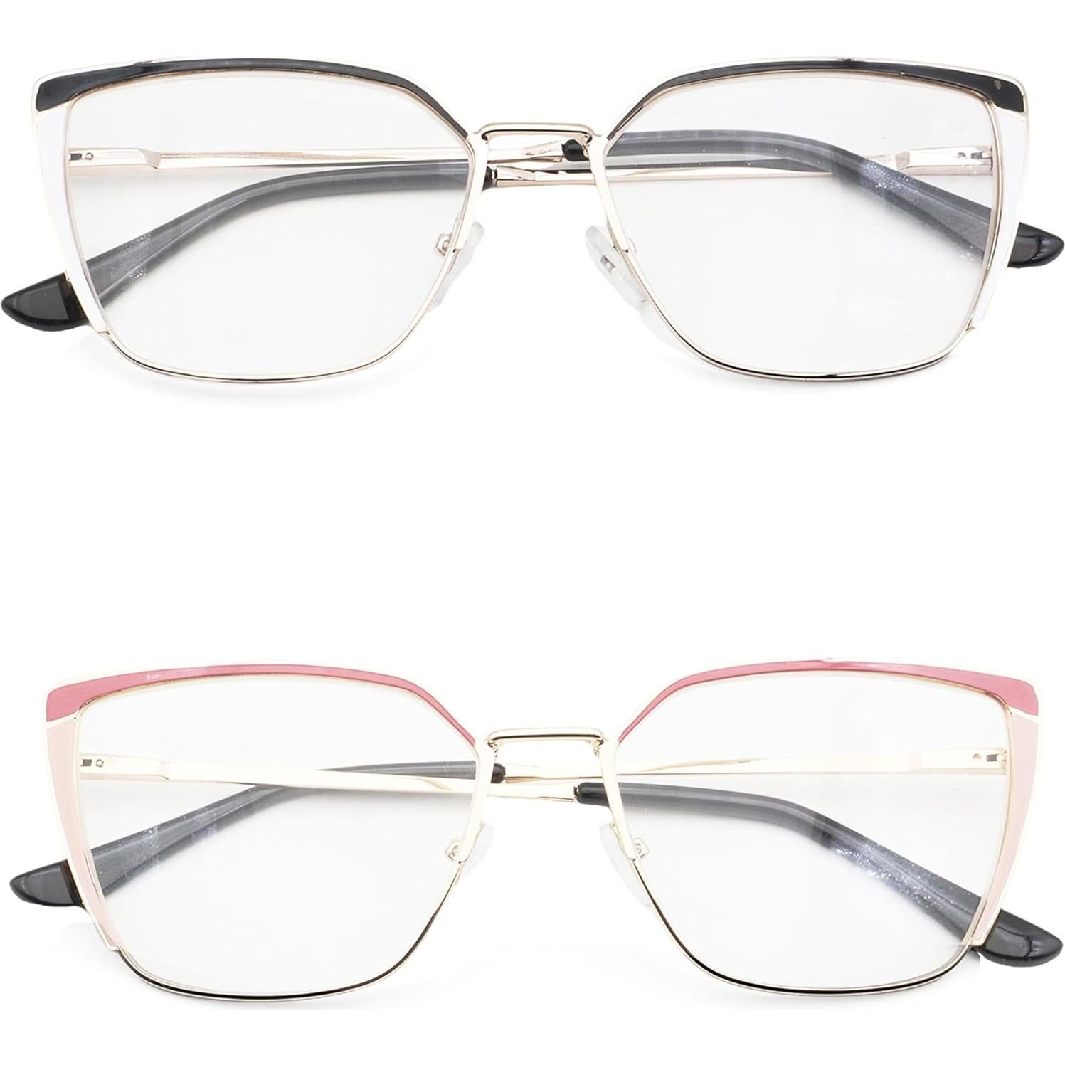 Oversized Metal Frame Reading Glasses for Women,Fashion Cat Eye Ladies Readers