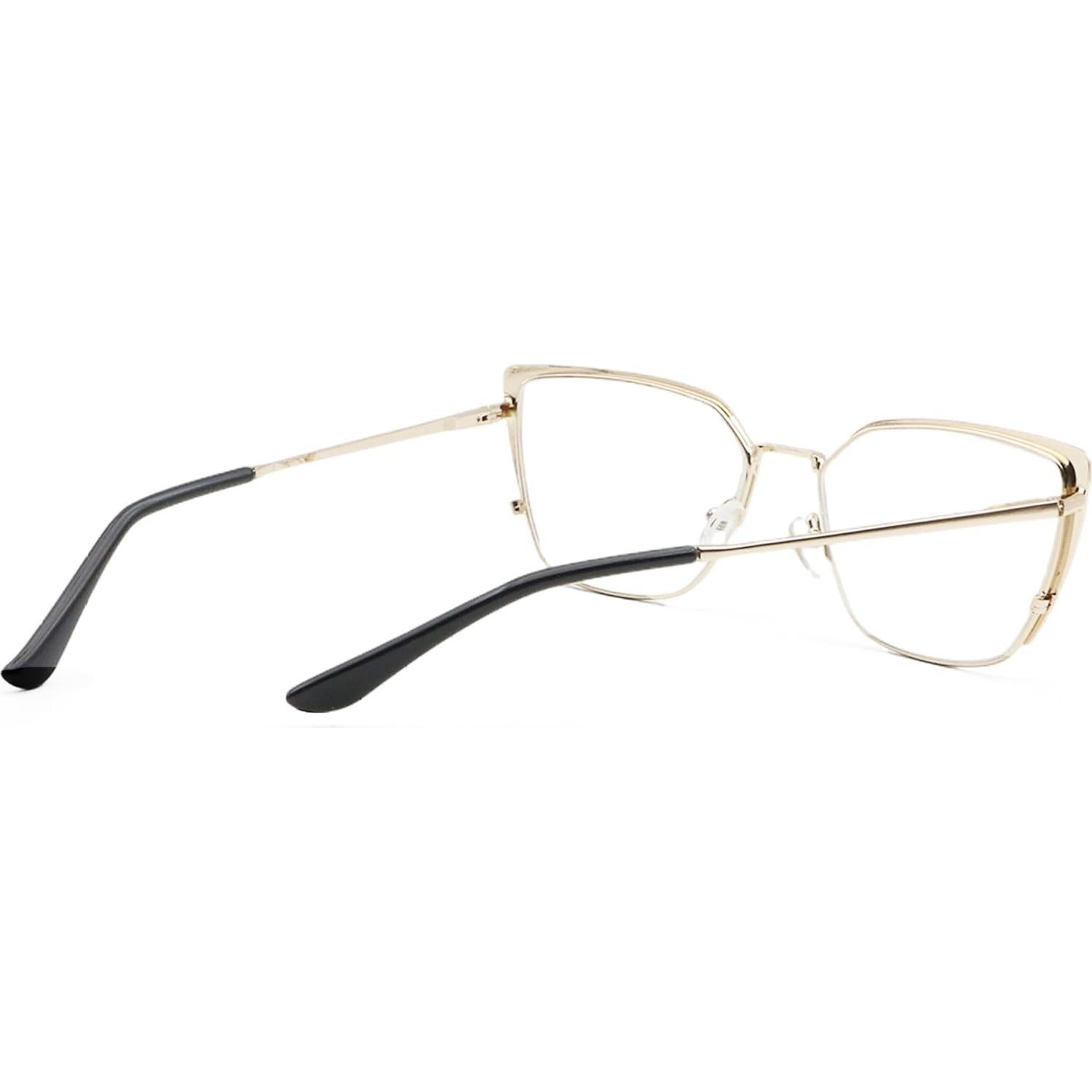 Oversized Metal Frame Reading Glasses for Women,Fashion Cat Eye Ladies Readers