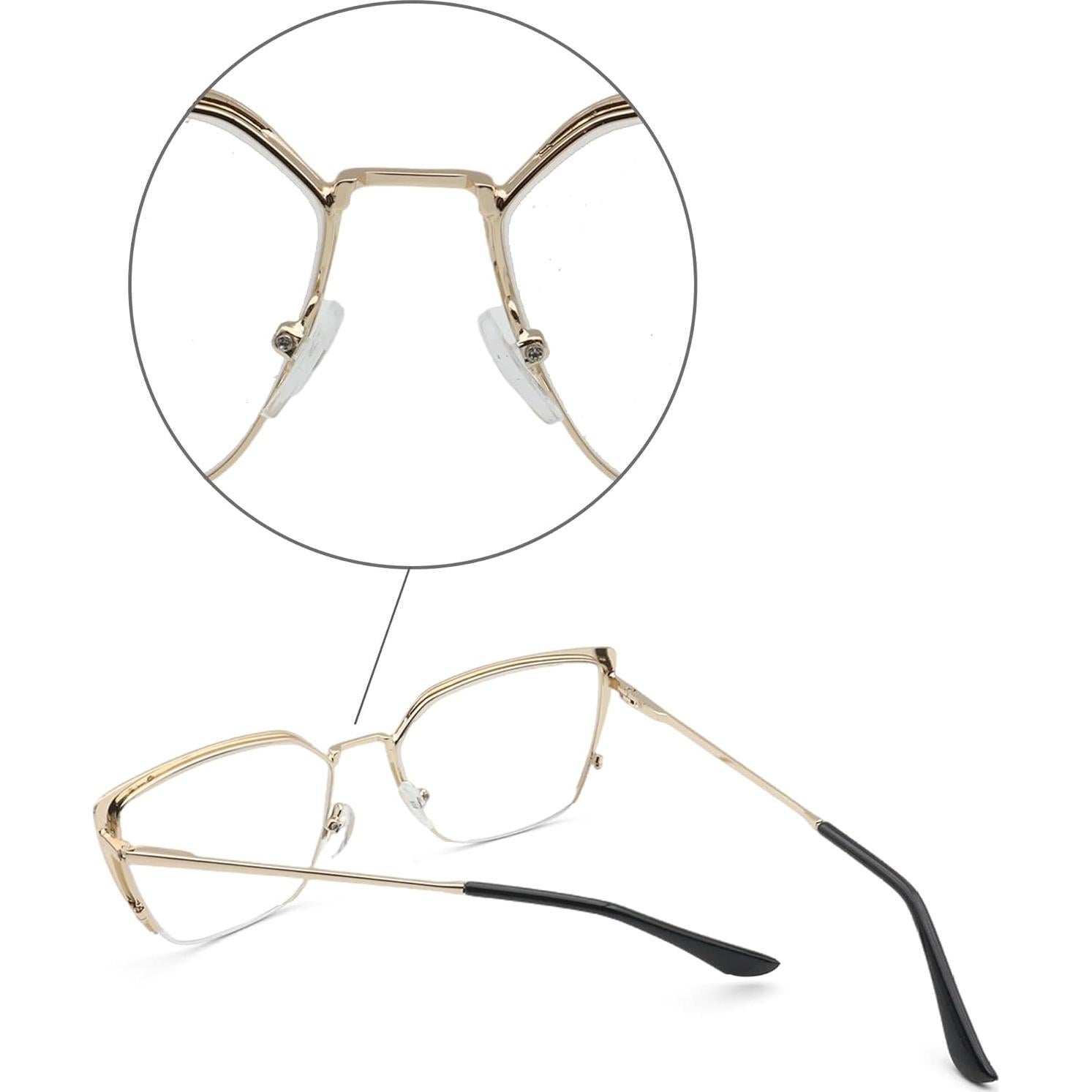Oversized Metal Frame Reading Glasses for Women,Fashion Cat Eye Ladies Readers