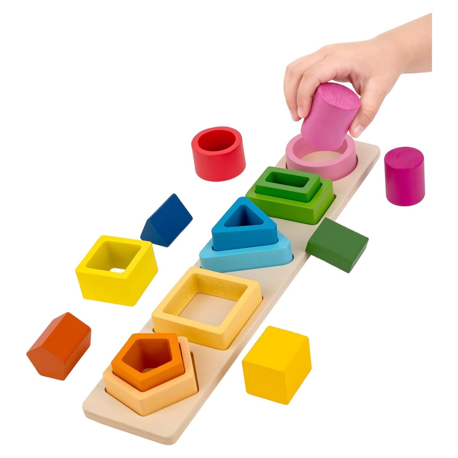 Juguete Montessori JRUXJWI de Apilamiento y Clasificación de Madera