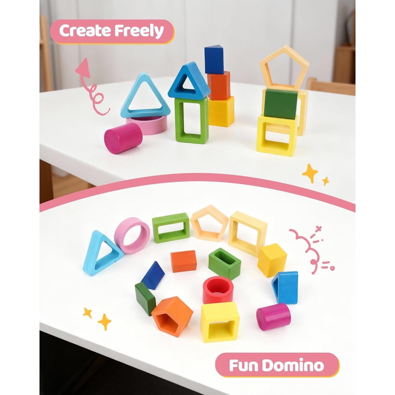 Juguete Montessori JRUXJWI de Apilamiento y Clasificación de Madera