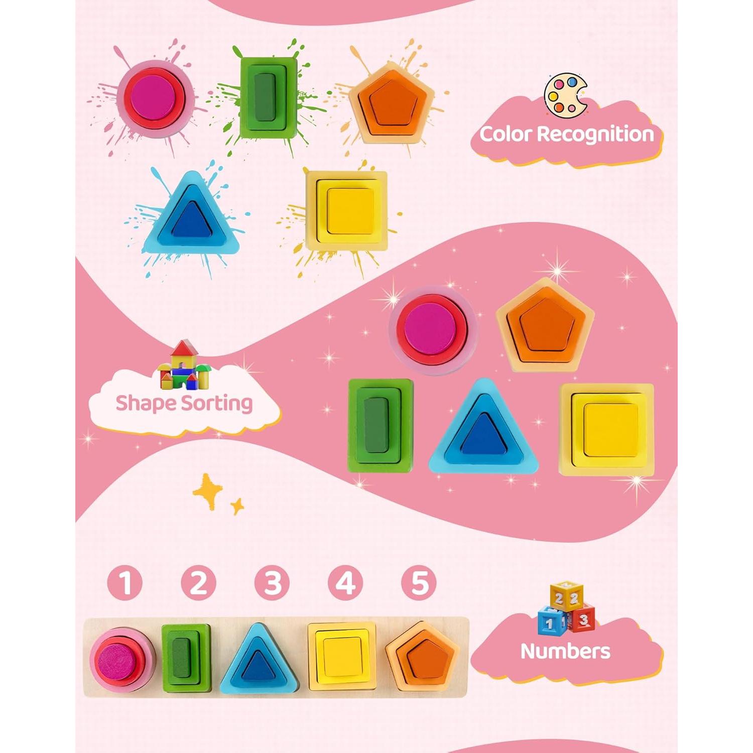 Juguete Montessori JRUXJWI de Apilamiento y Clasificación de Madera