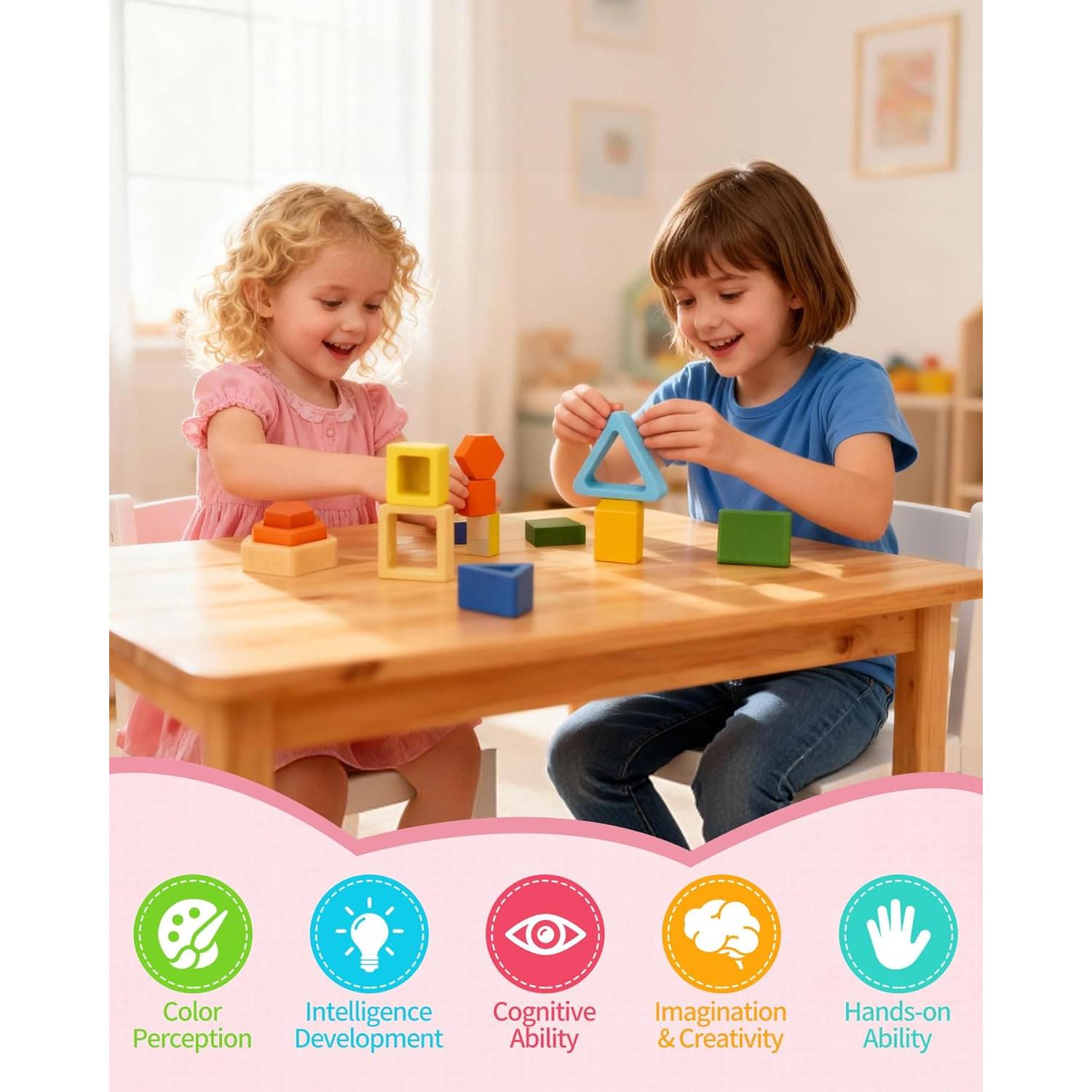 Juguete Montessori JRUXJWI de Apilamiento y Clasificación de Madera