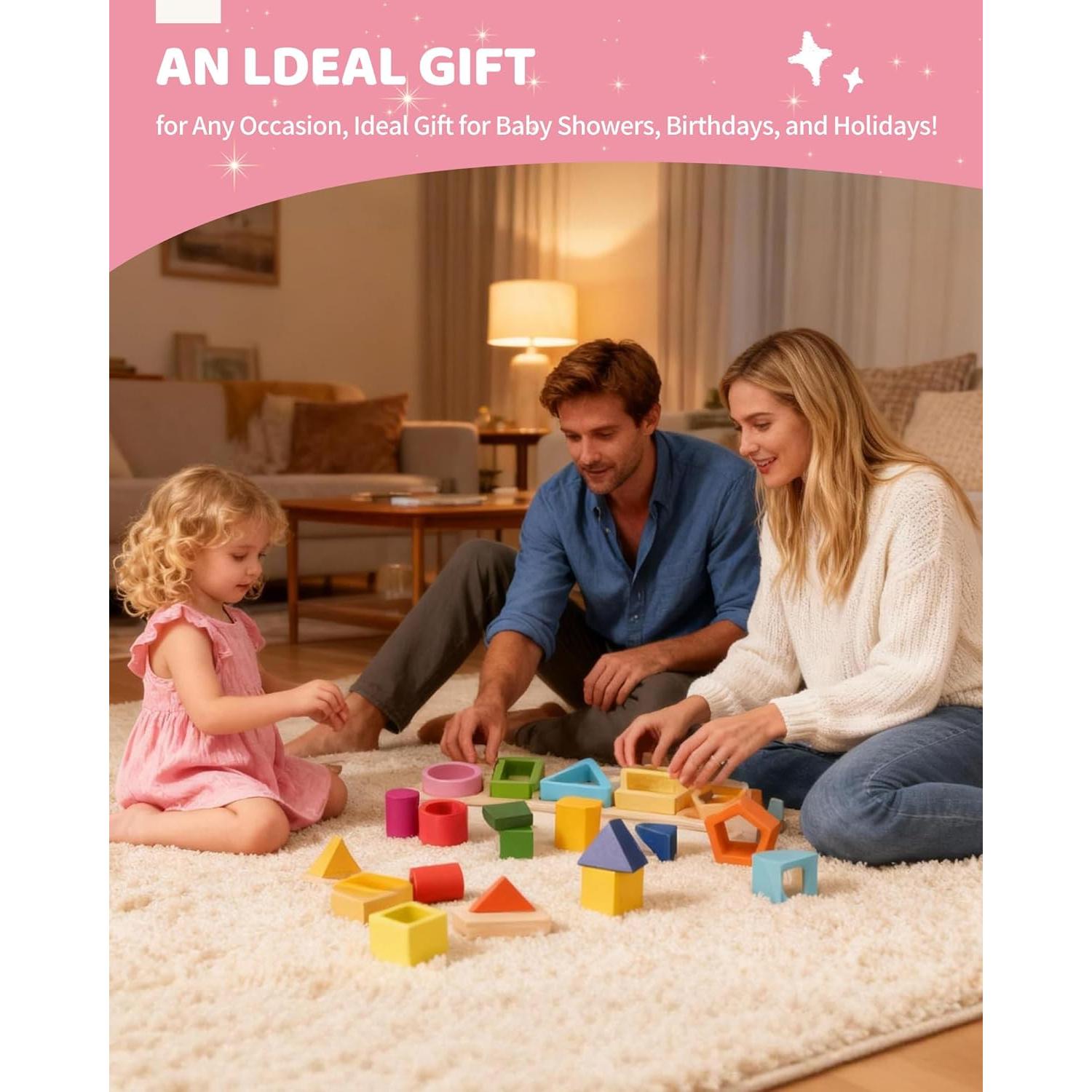 Juguete Montessori JRUXJWI de Apilamiento y Clasificación de Madera