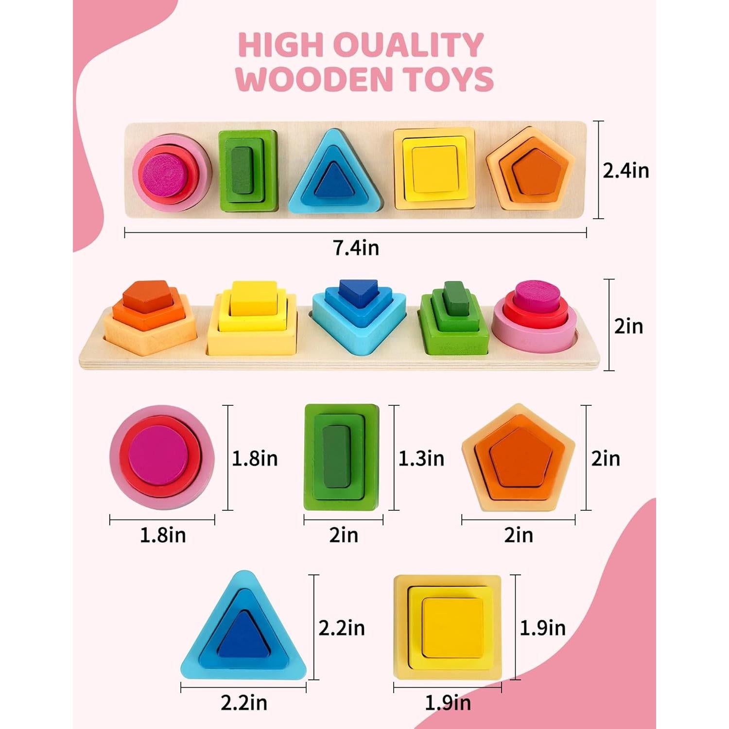 Juguete Montessori JRUXJWI de Apilamiento y Clasificación de Madera