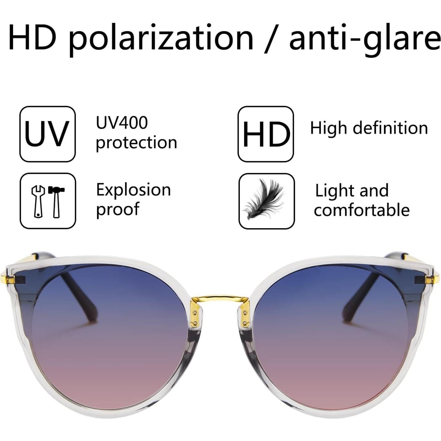 Gafas de Sol FEISEDY Cat Eye Polarizadas 55mm Azul-Rosa