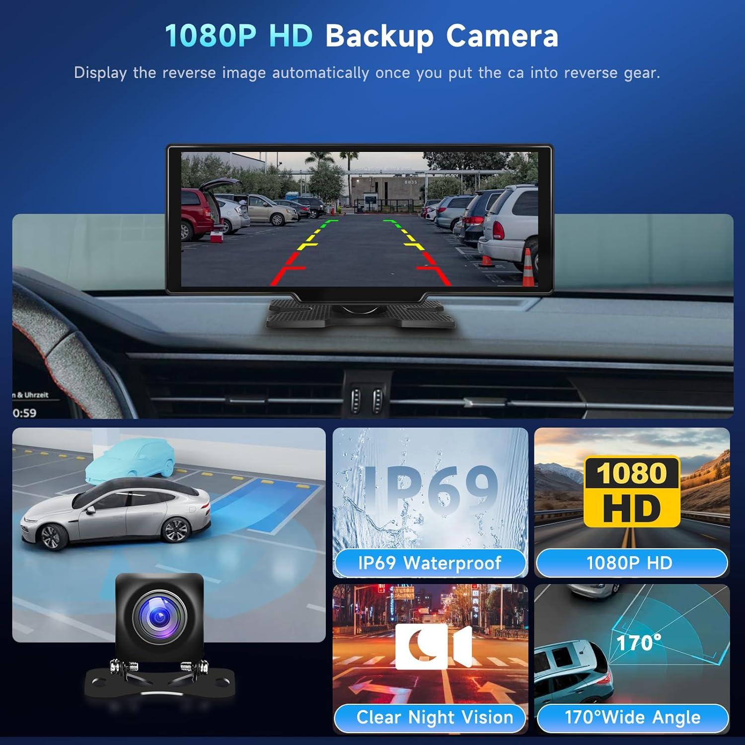 Estéreo de Coche Podofo 10.26" Inalámbrico con Cámara 1080P