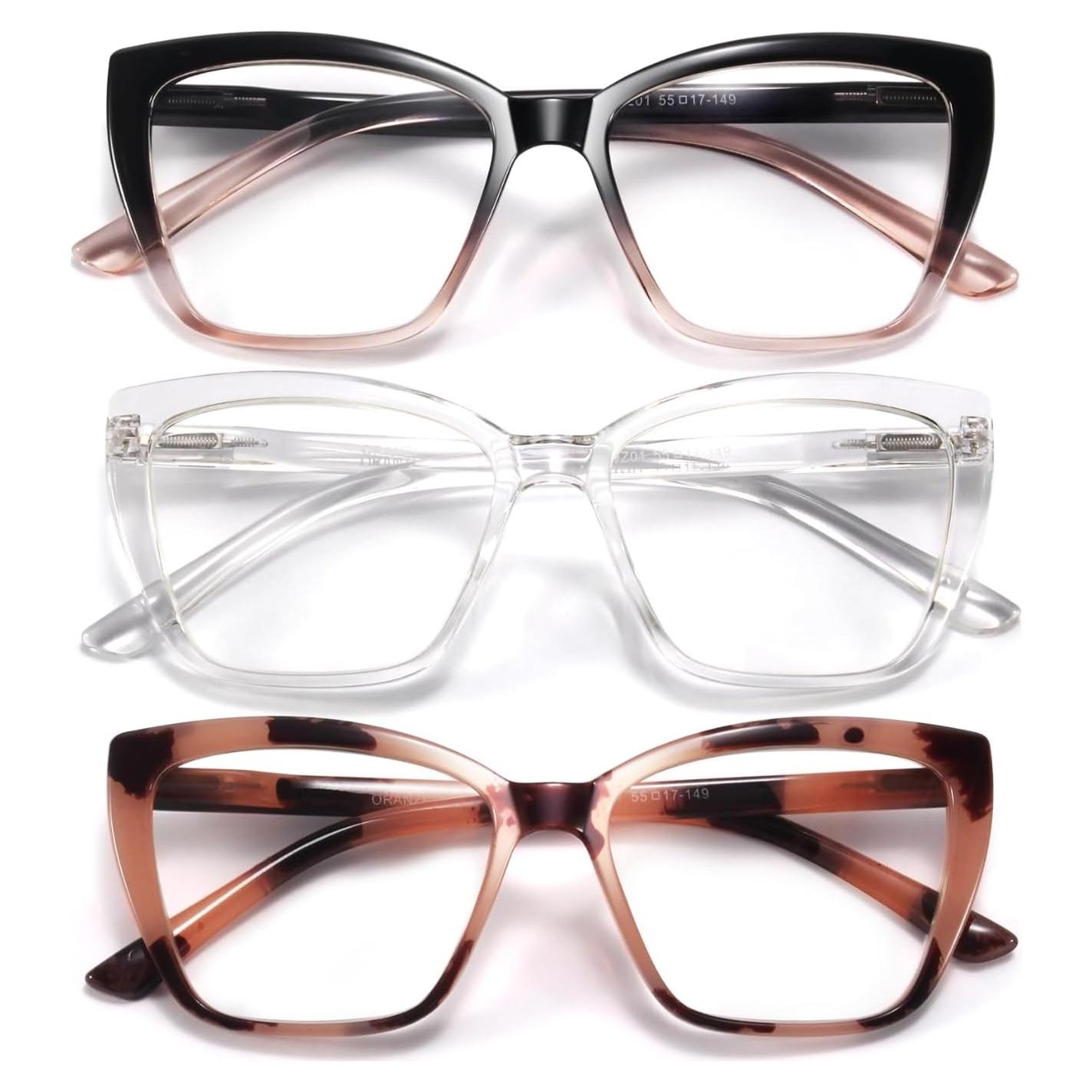 Reading Glasses Women, 3 pack Fashion Oversized Blue Light Readers Women, Spring Hinge Cat Eye Glasses Anti Eyestrain