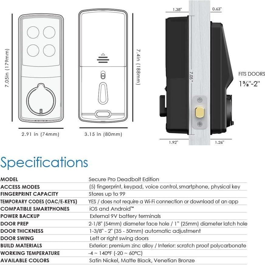 Cerradura Inteligente Lockly Secure Pro con Huella y Wi-Fi