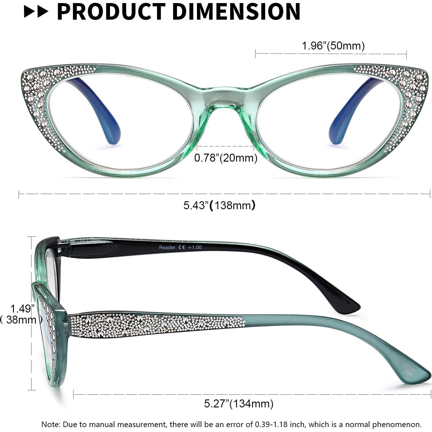 EYEURL Cat Eye Reading Glasses for Women - Blue Light Blocking 4 Pack Ladies Fashion Readers with Flexible Spring Hinges, Anti-Glare&UV Rays +2.25 Eyeglasses, Black/Brown/Green/Purple