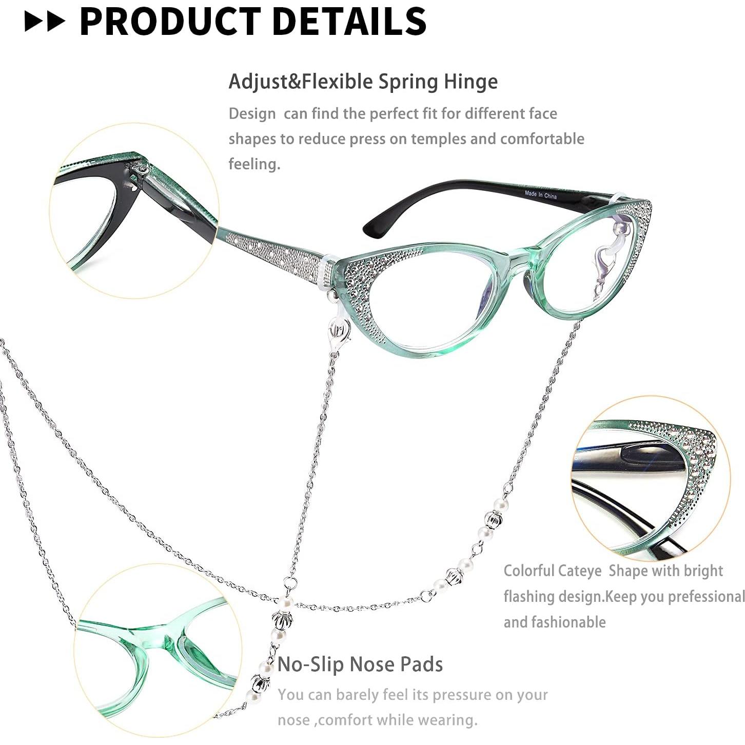 EYEURL Cat Eye Reading Glasses for Women - Blue Light Blocking 4 Pack Ladies Fashion Readers with Flexible Spring Hinges, Anti-Glare&UV Rays +2.25 Eyeglasses, Black/Brown/Green/Purple