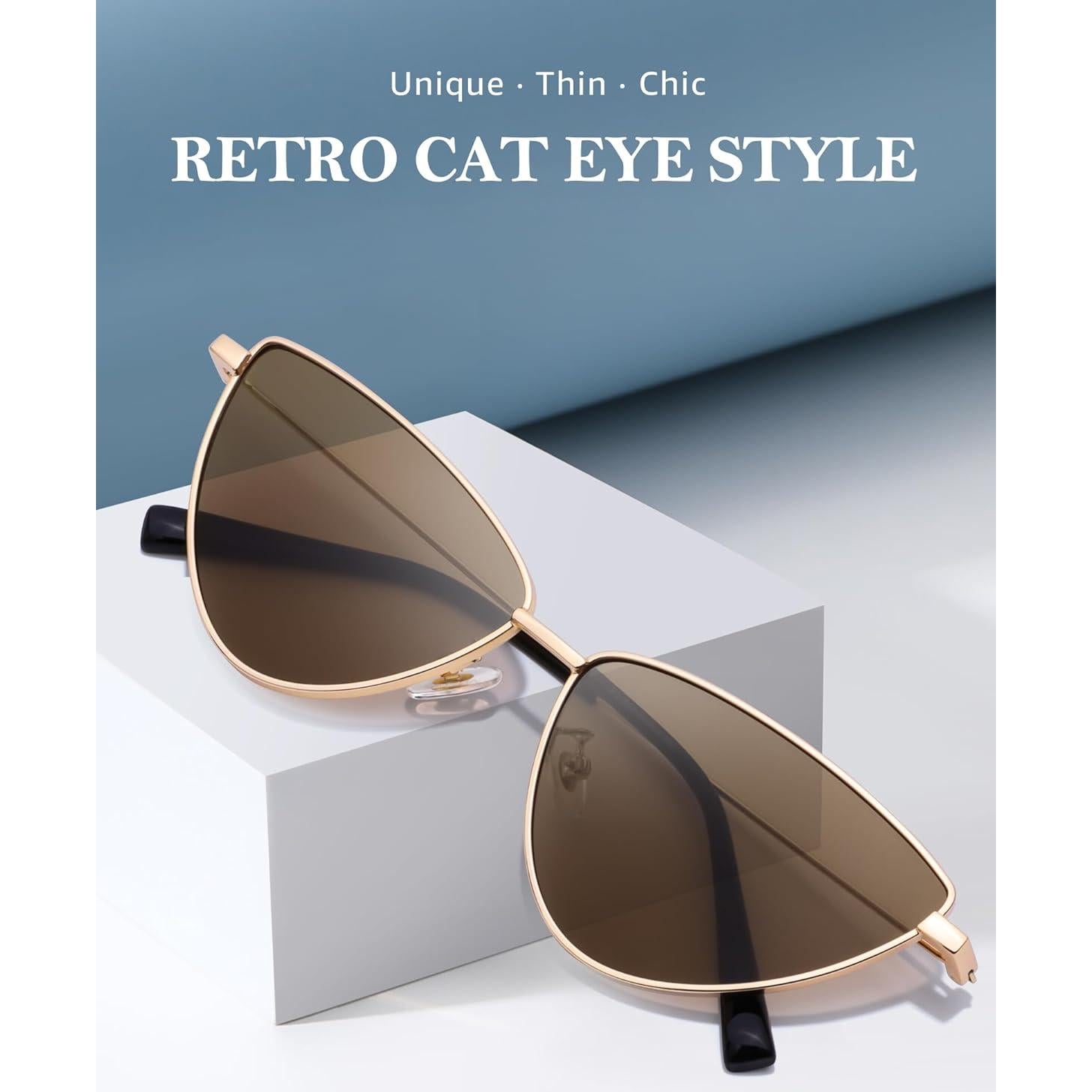 Gafas de sol ojo de gato retro UV400 Marco dorado