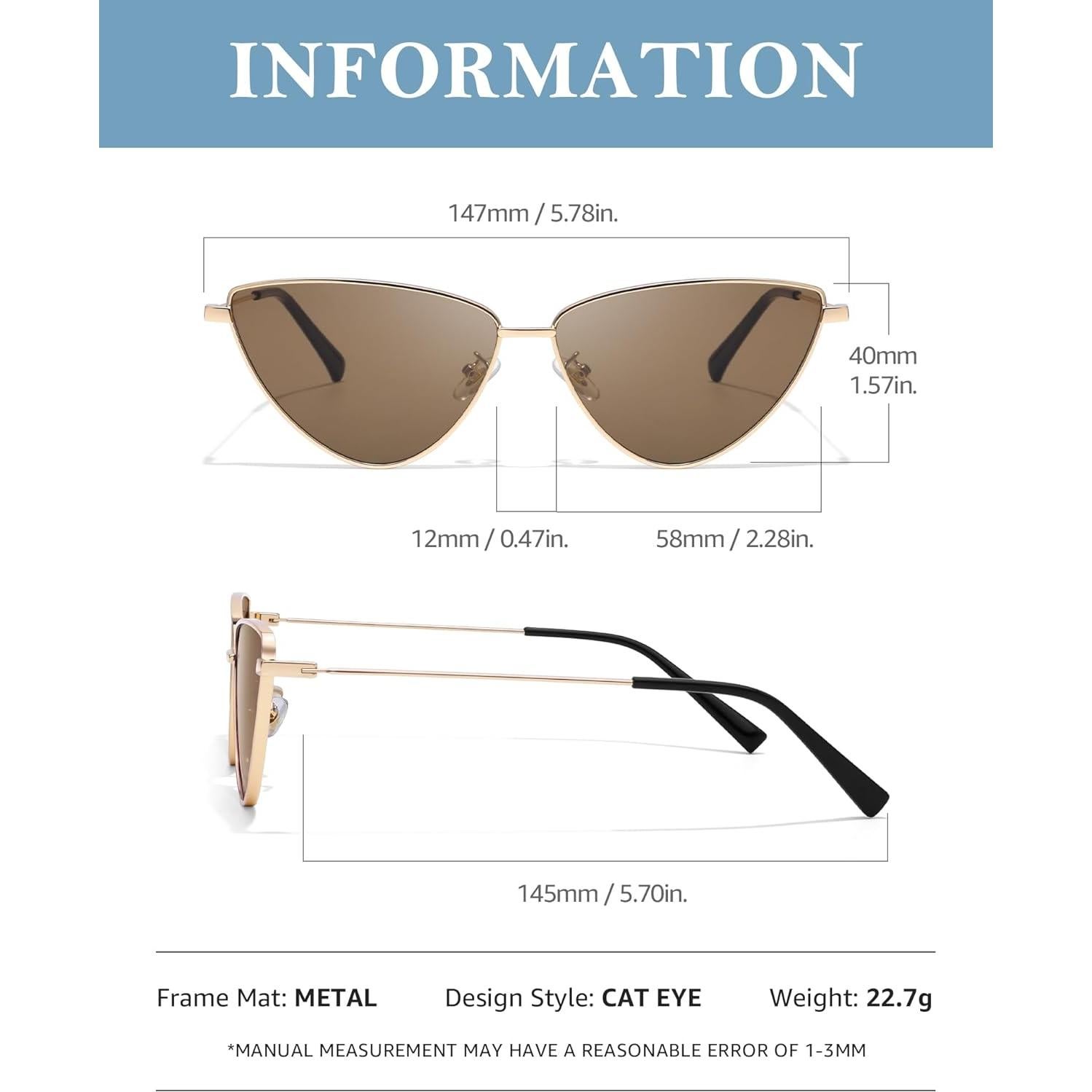 Gafas de sol ojo de gato retro UV400 Marco dorado