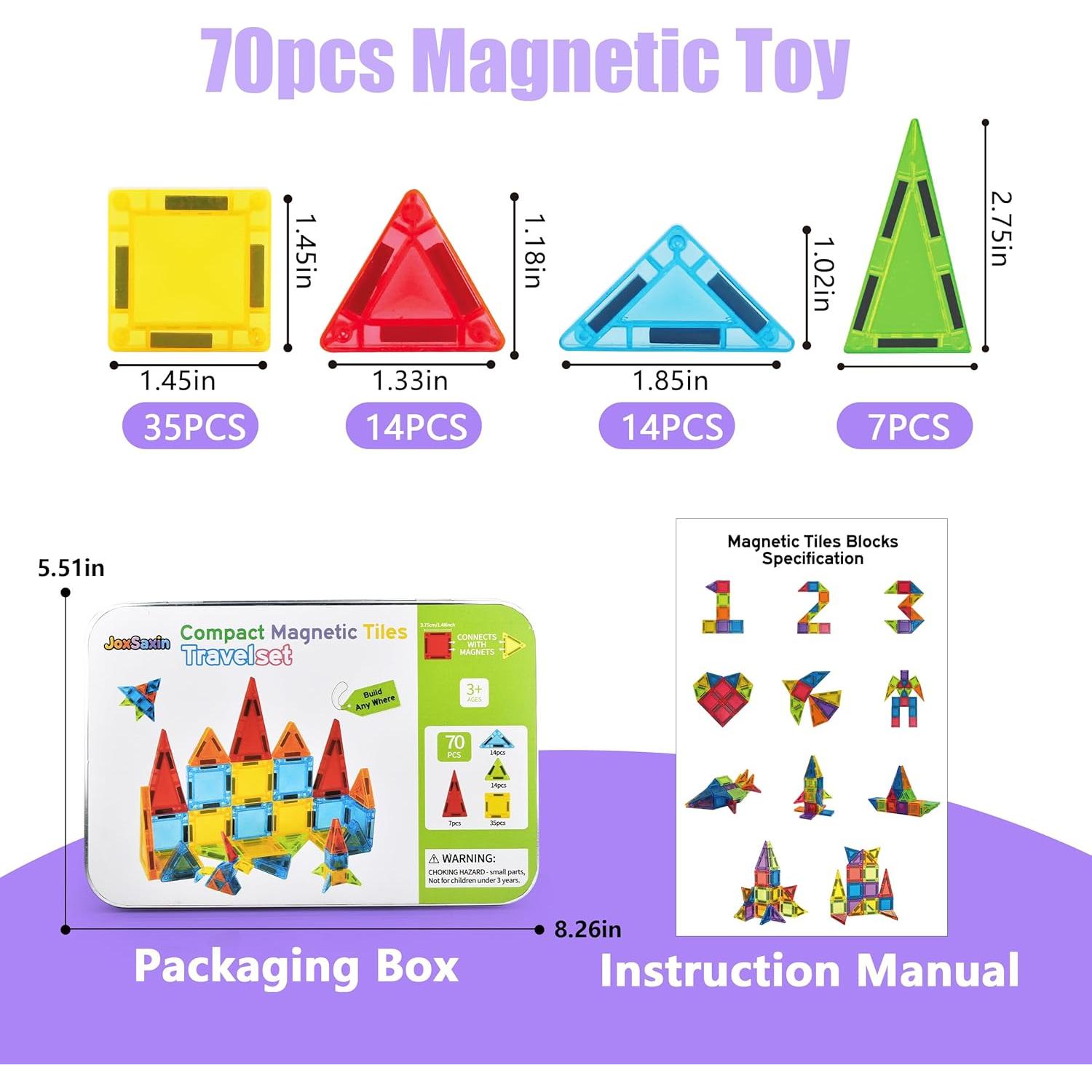 Juego de Bloques Magnéticos 3D 70 Piezas Montessori STEM